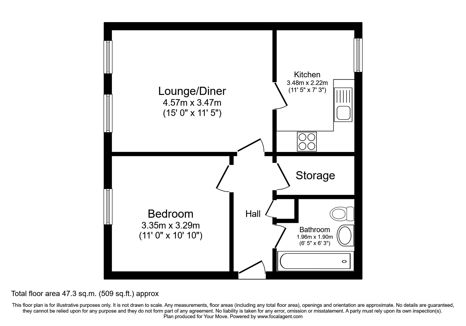 Floorplan of 1 bedroom Flat to rent, Parkway, Erith, Kent, DA18