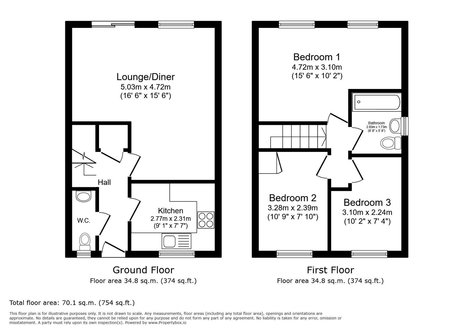 Floorplan of 3 bedroom End Terrace House for sale, Princess Close, London, SE28