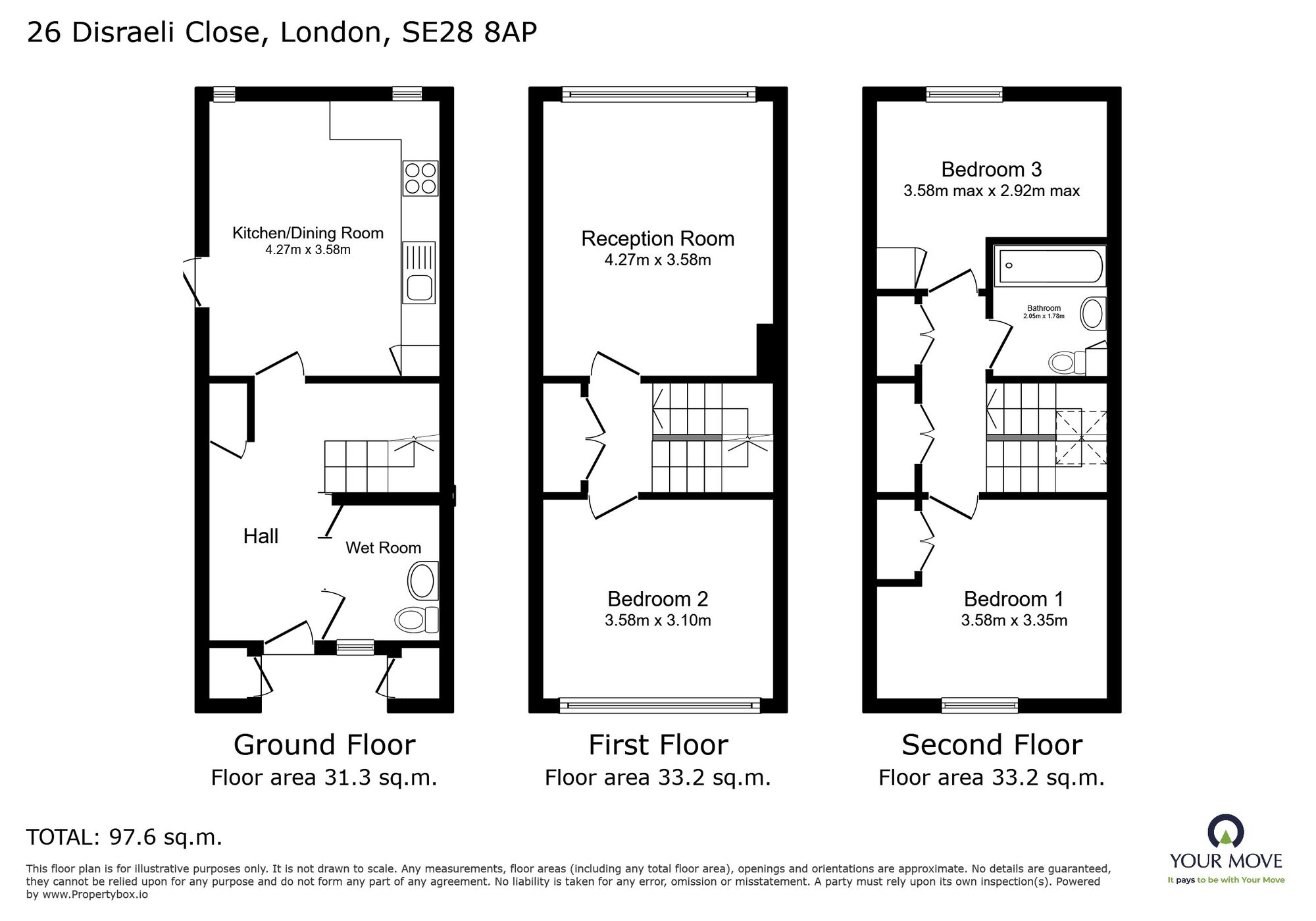 Floorplan of 3 bedroom End Terrace House for sale, Disraeli Close, London, SE28