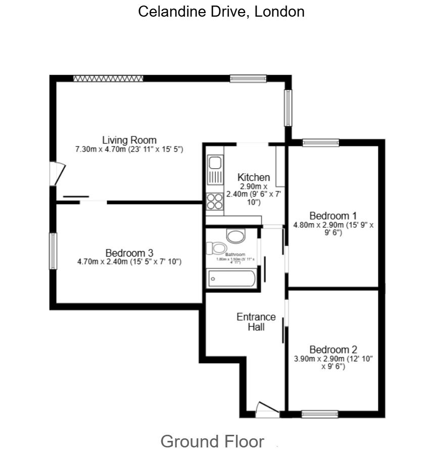 Floorplan of 3 bedroom Flat for sale, Celandine Drive, London, SE28