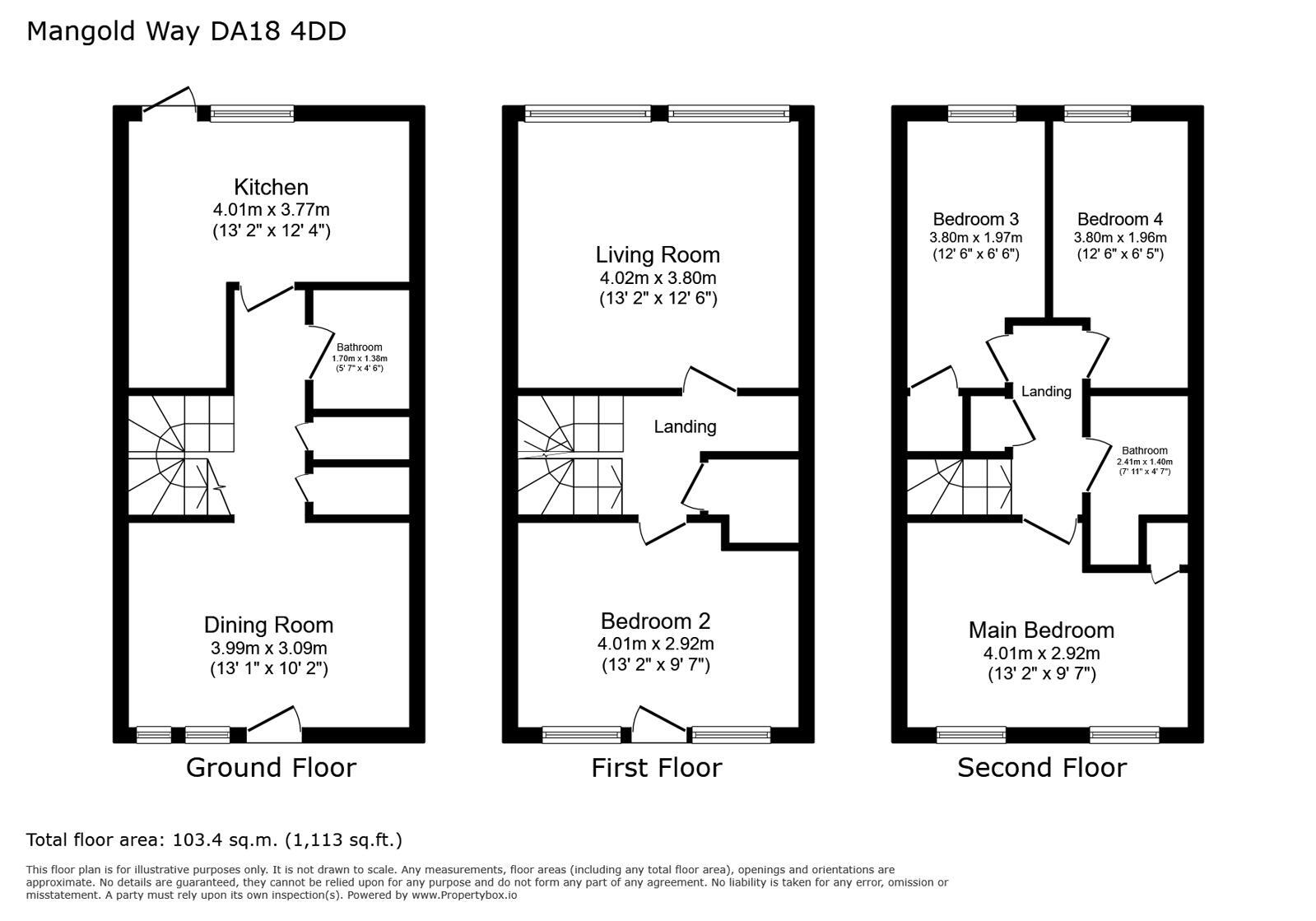 Floorplan of 4 bedroom Mid Terrace House to rent, Mangold Way, Erith, DA18