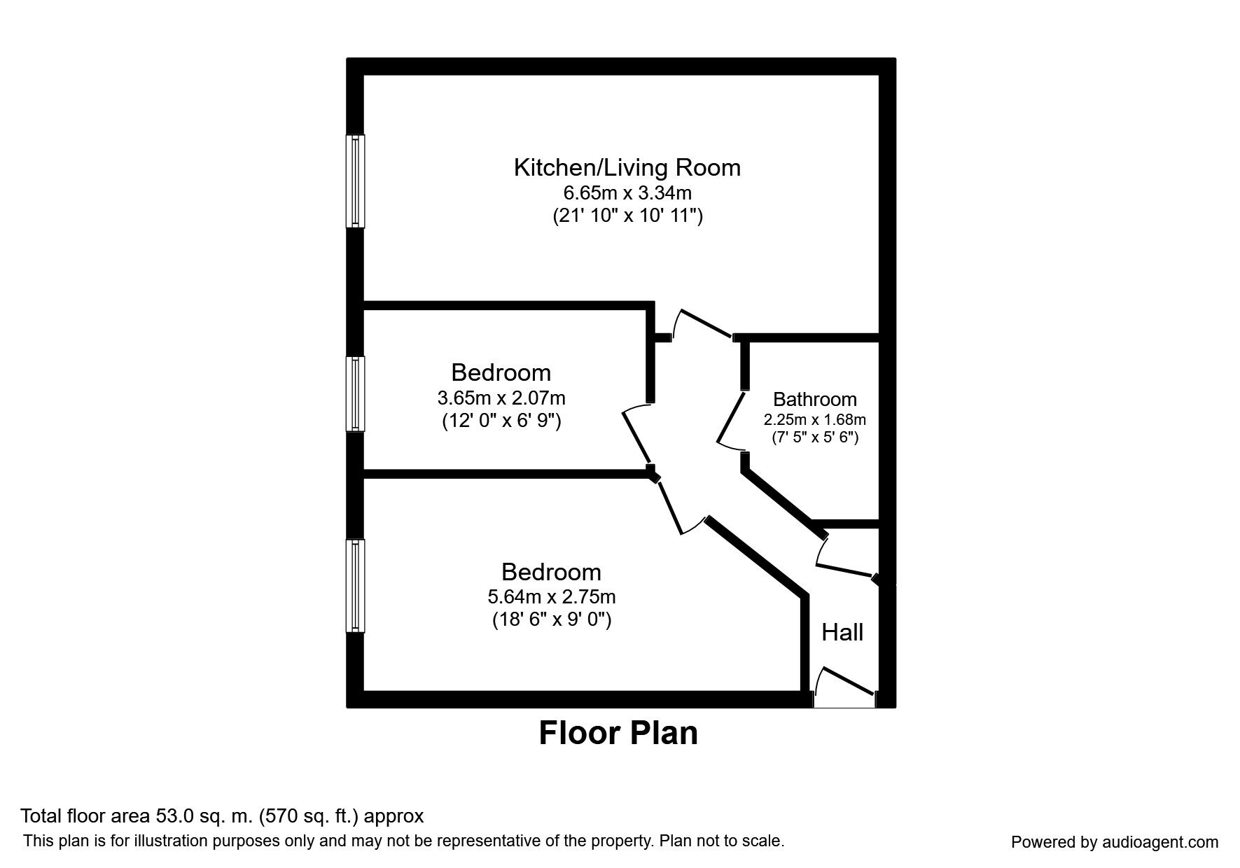Floorplan of 2 bedroom Flat to rent, Samuel Court, Cudworth, South Yorkshire, S72