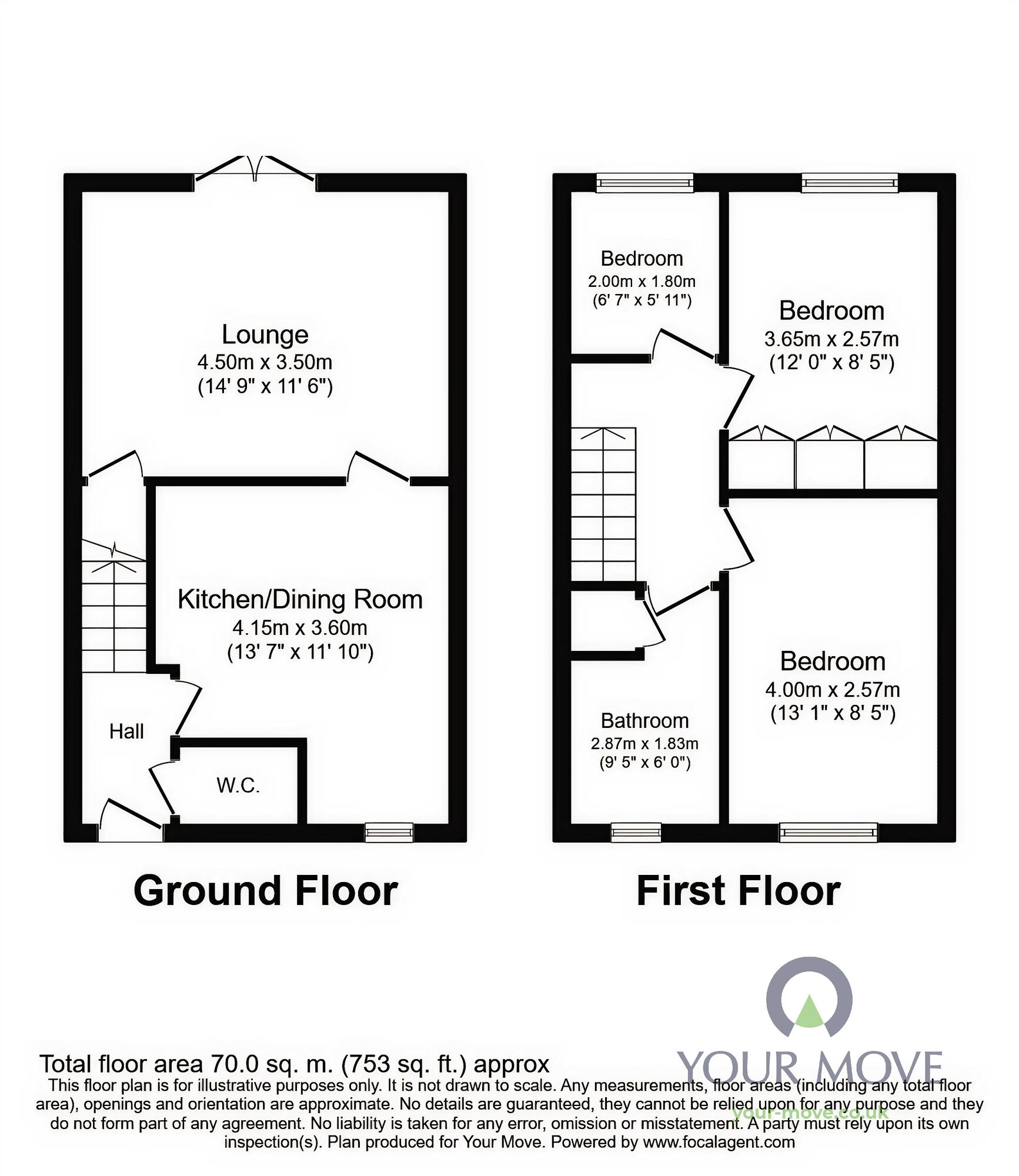 Floorplan of 3 bedroom Mid Terrace House to rent, Reginald Road, Barnsley, South Yorkshire, S70
