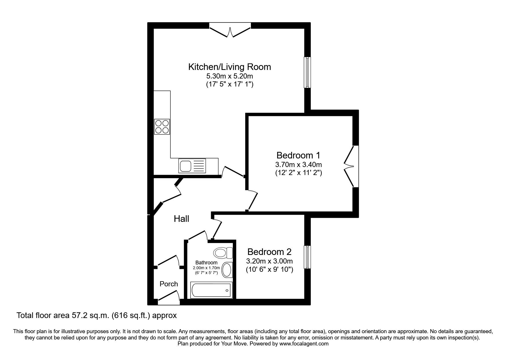 Floorplan of 2 bedroom  Flat to rent, Oakwell Vale, Barnsley, South Yorkshire, S71
