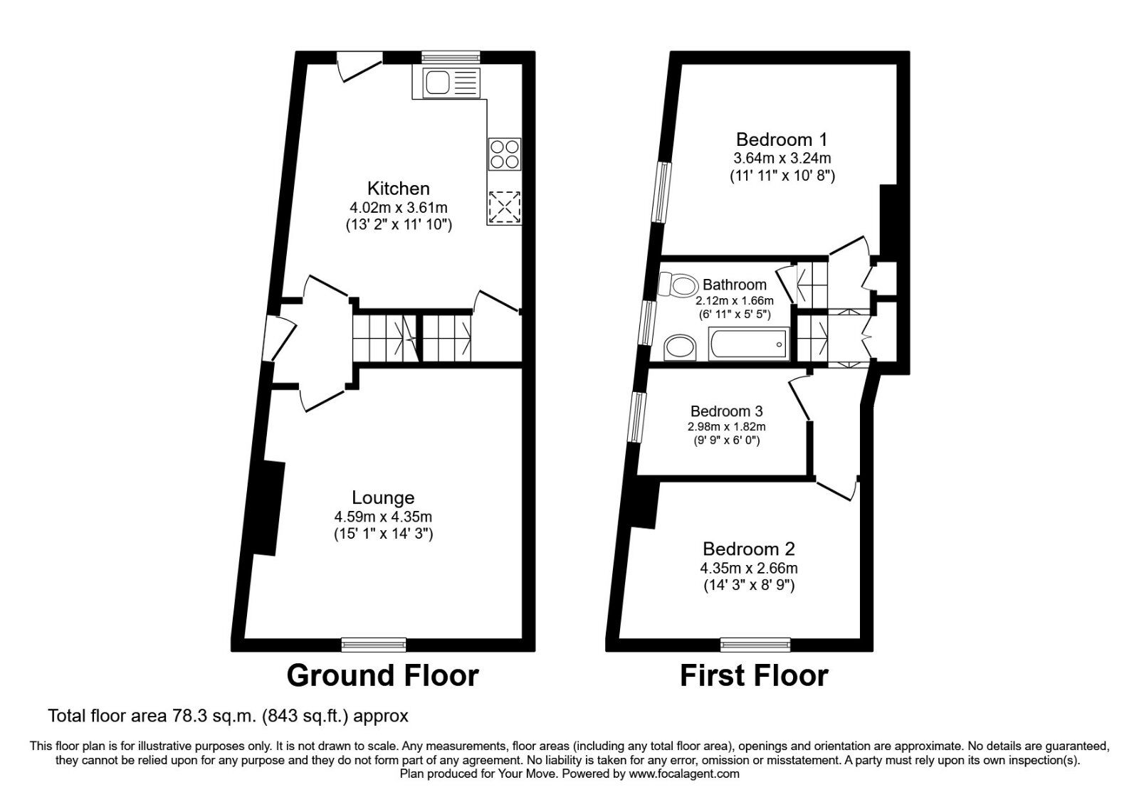 Floorplan of 3 bedroom Mid Terrace House to rent, Barugh Green Road, Barugh Green, South Yorkshire, S75