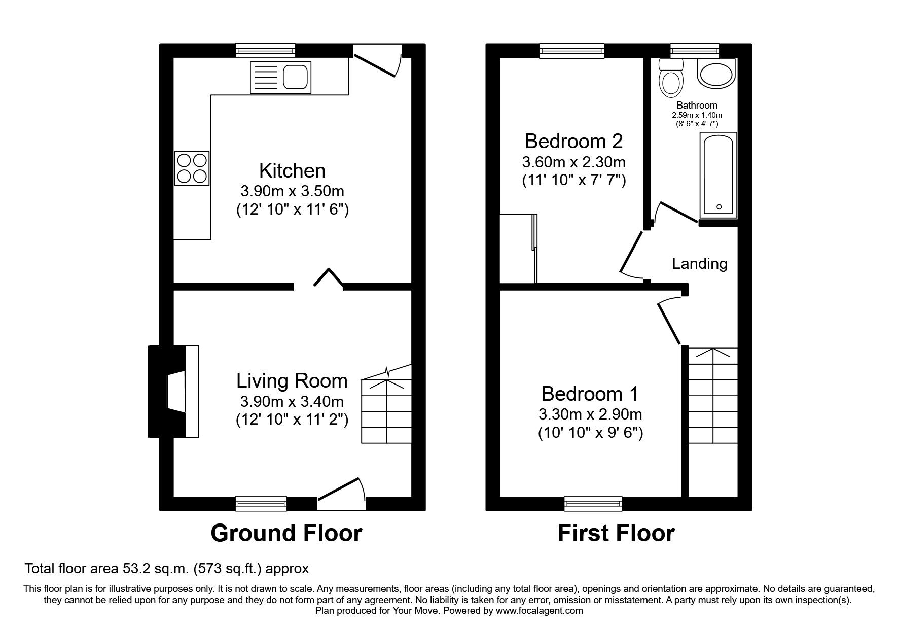 Floorplan of 2 bedroom Mid Terrace House to rent, Cemetery Road, Jump, South Yorkshire, S74