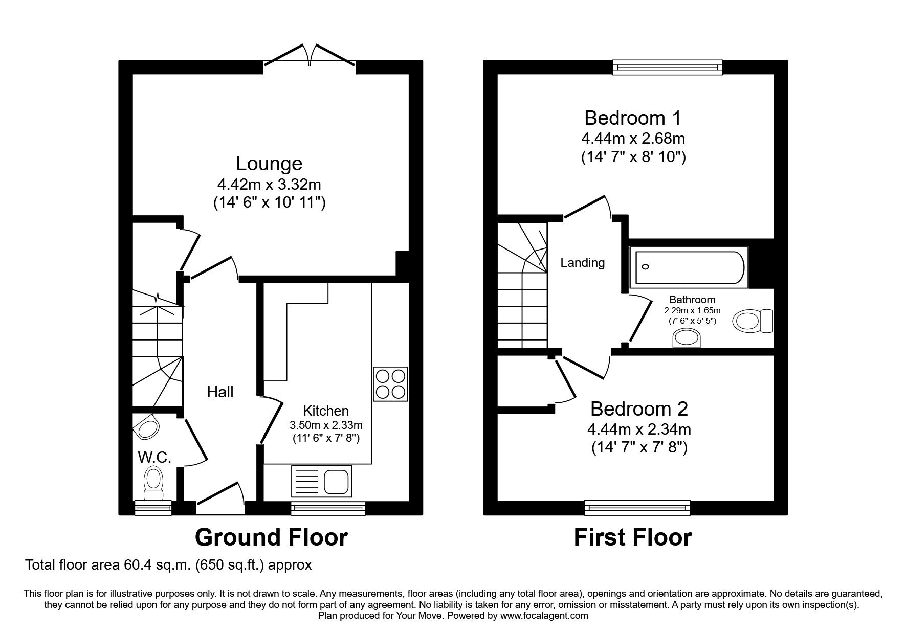 Floorplan of 2 bedroom Mid Terrace House to rent, Kirkstall Road, Barnsley, South Yorkshire, S71