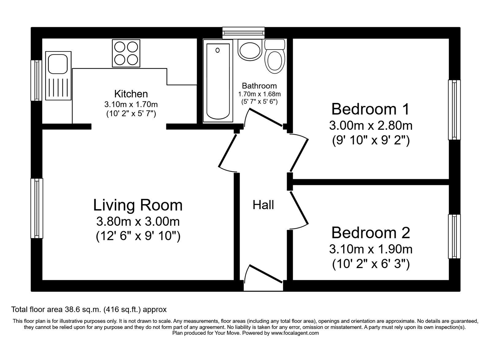 Floorplan of 2 bedroom  Flat for sale, The Walk, Birdwell, South Yorkshire, S70