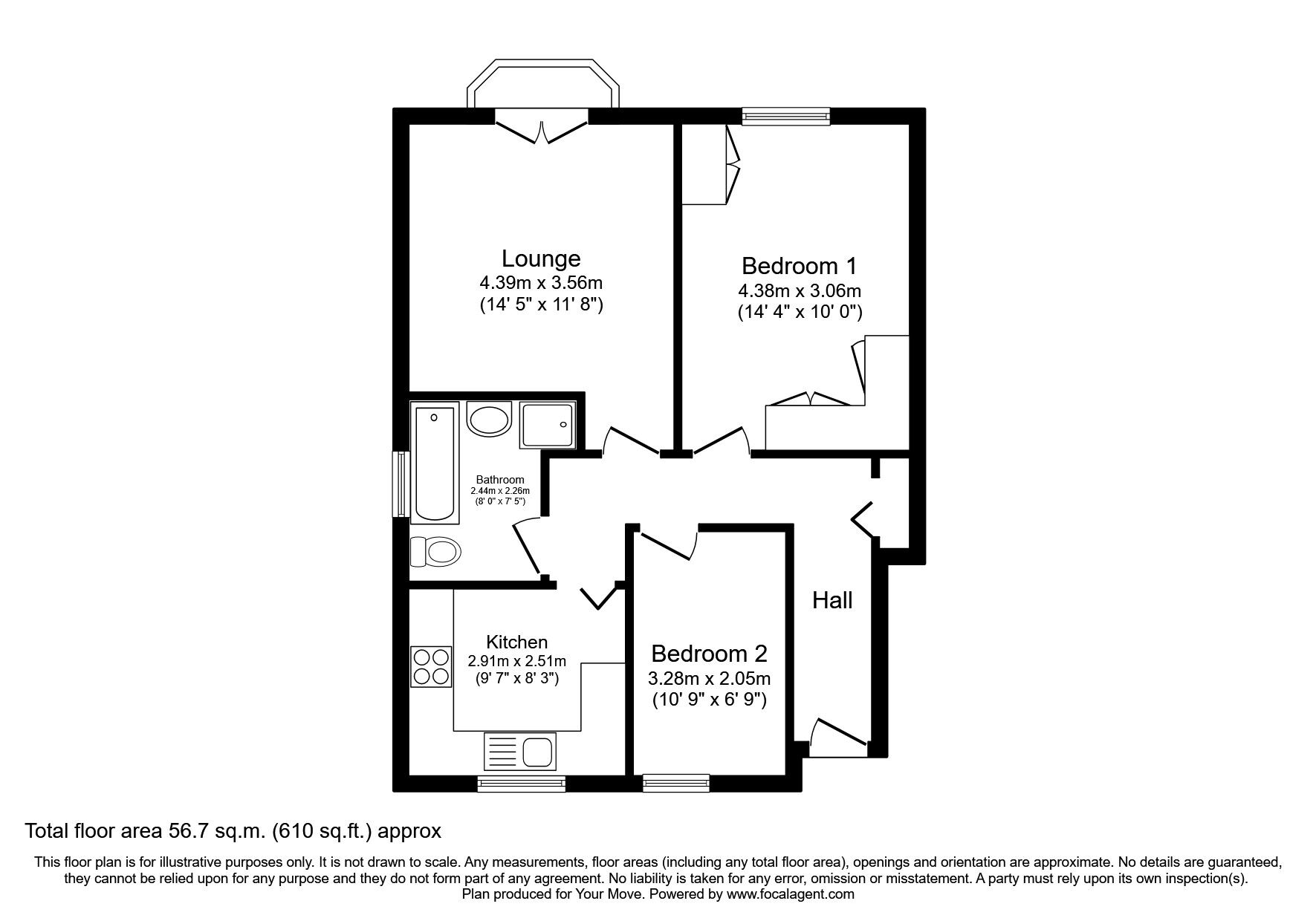 Floorplan of 2 bedroom  Flat for sale, Garden Court, Barnsley, South Yorkshire, S70