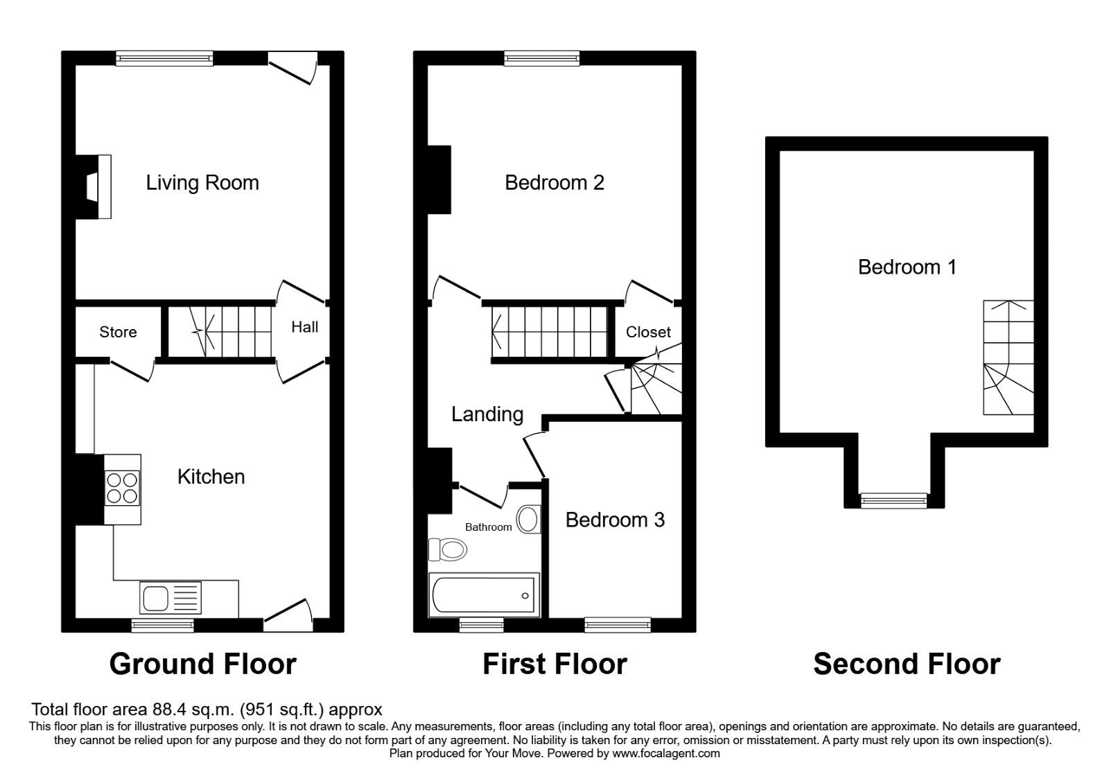 Floorplan of 3 bedroom Mid Terrace House to rent, Oakwell Lane, Barnsley, South Yorkshire, S71