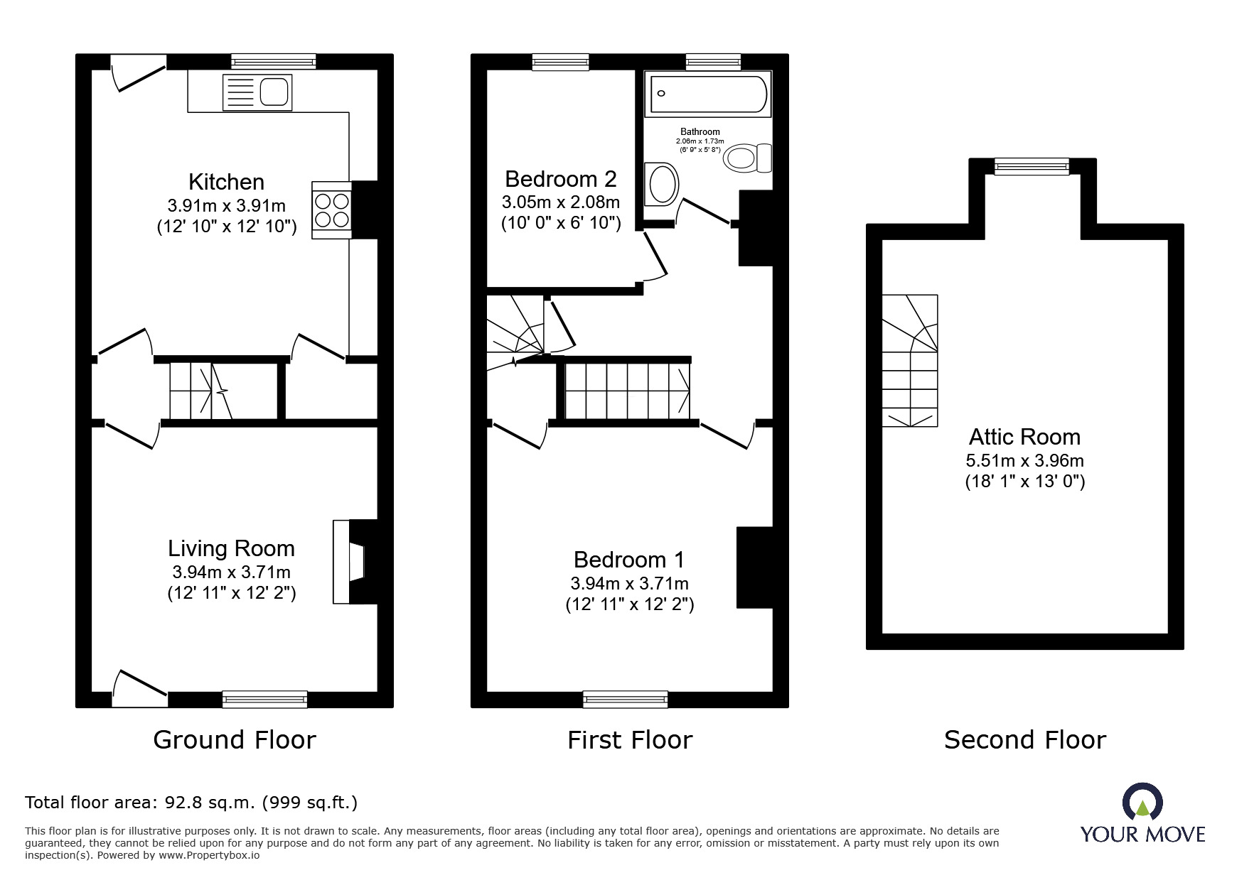 Floorplan of 3 bedroom Mid Terrace House to rent, Oakwell Lane, Barnsley, South Yorkshire, S71