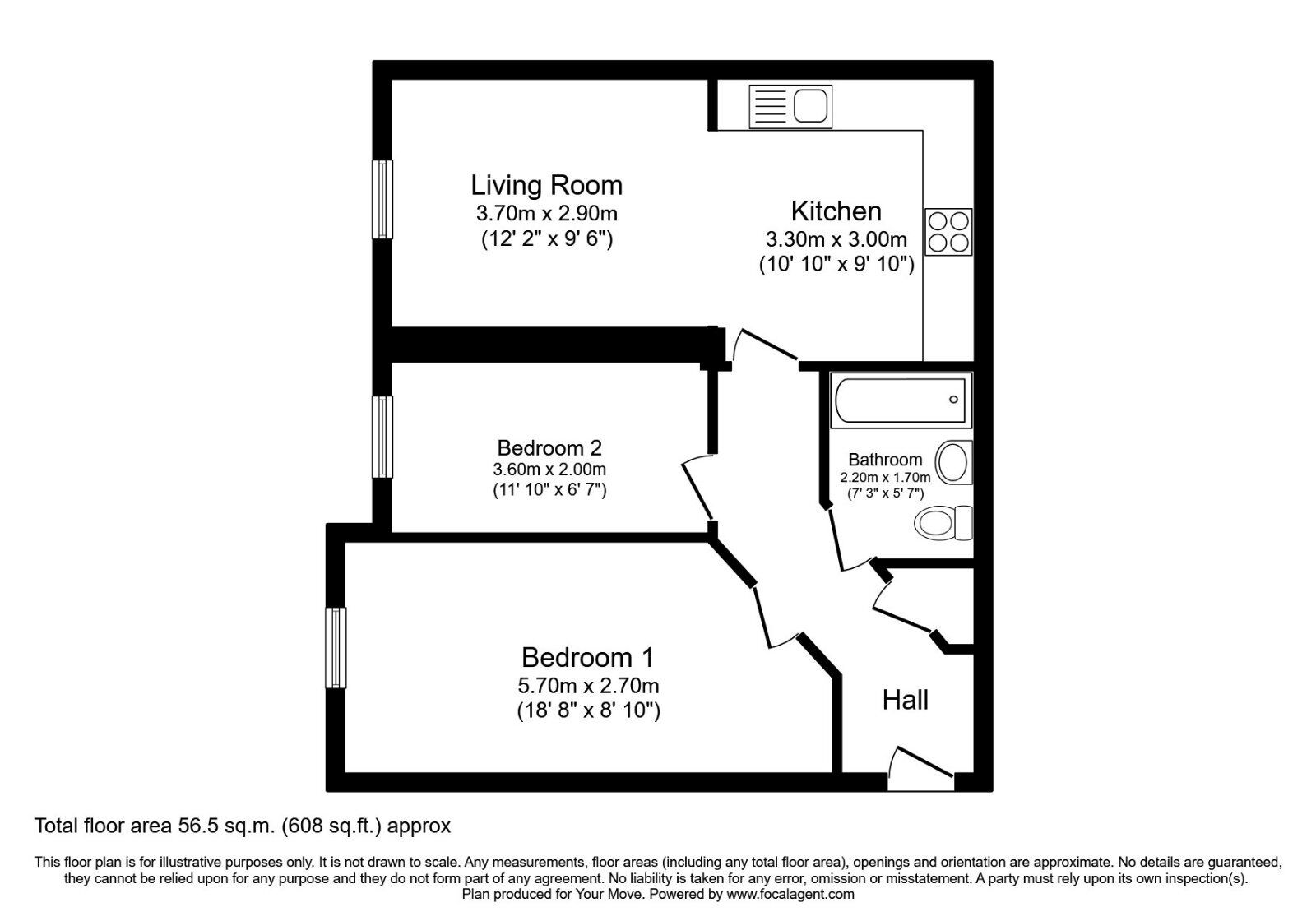 Floorplan of 2 bedroom Flat to rent, Samuel Court, Cudworth, South Yorkshire, S72