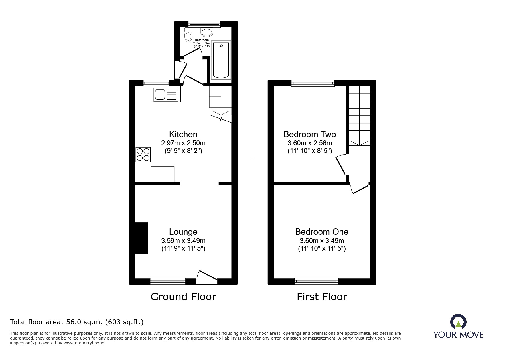 Floorplan of 2 bedroom Mid Terrace House to rent, Frederick Street, Wombwell, South Yorkshire, S73