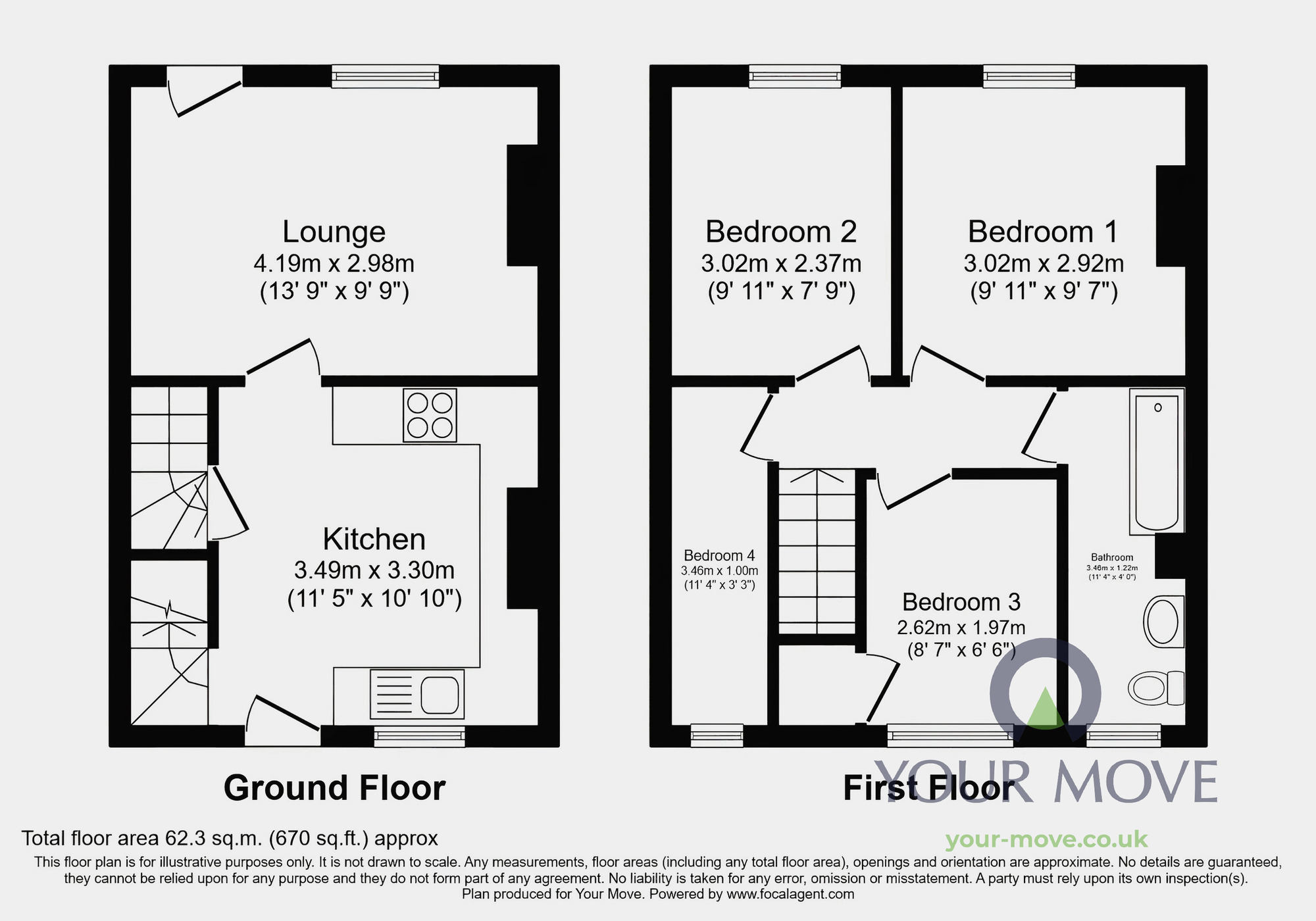 Floorplan of 3 bedroom Mid Terrace House to rent, Station Road, Barnsley, South Yorkshire, S70