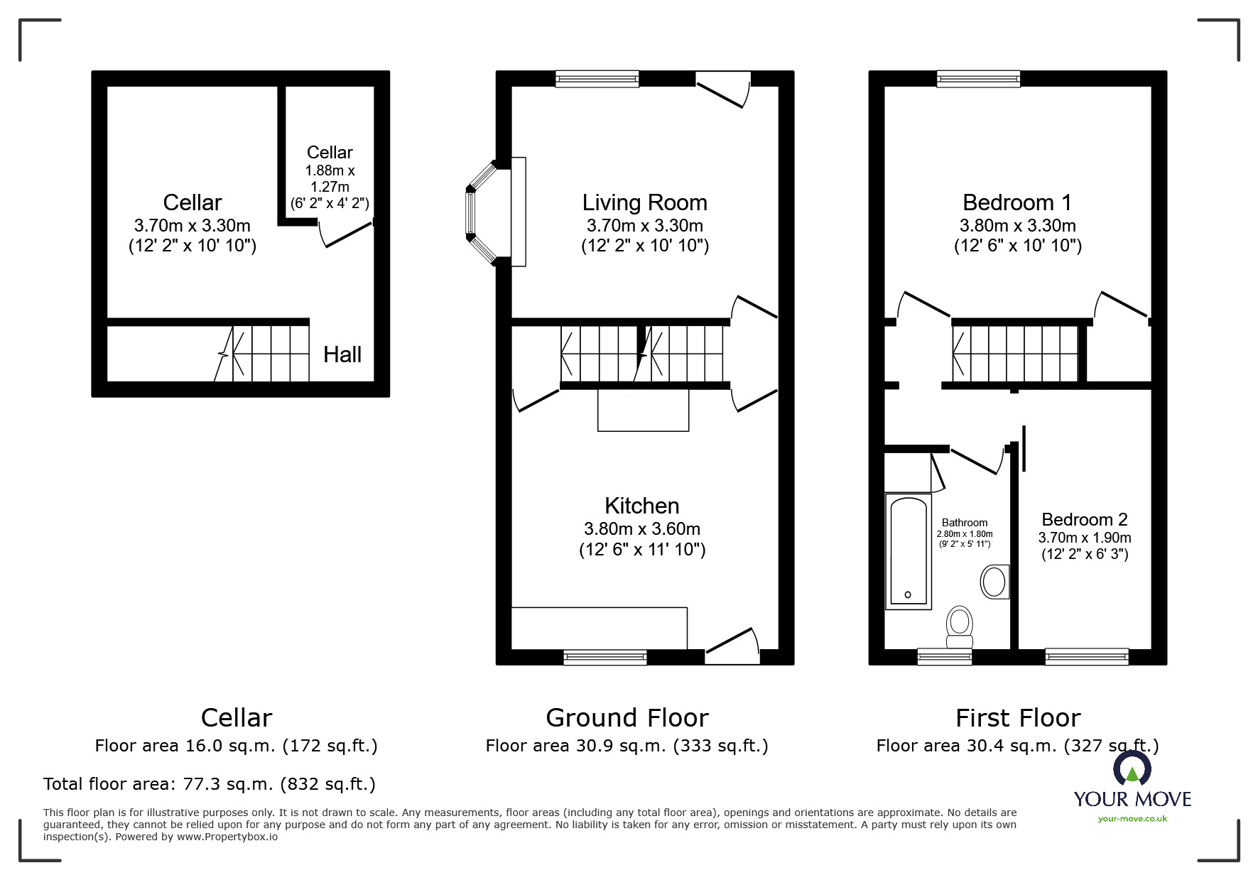 Floorplan of 2 bedroom Mid Terrace House for sale, Oxford Street, Barnsley, South Yorkshire, S70