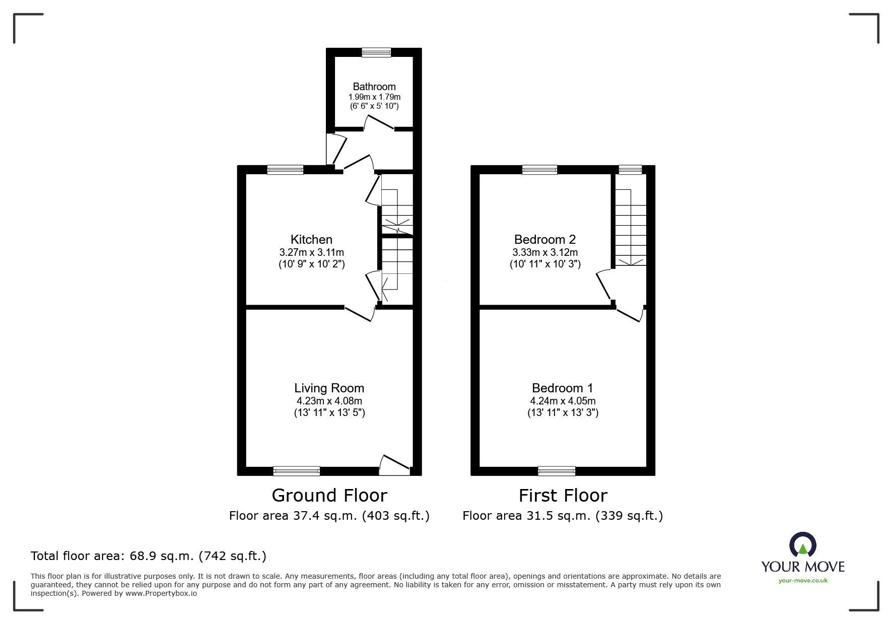 Floorplan of 2 bedroom Mid Terrace House for sale, Clifford Street, Cudworth, South Yorkshire, S72