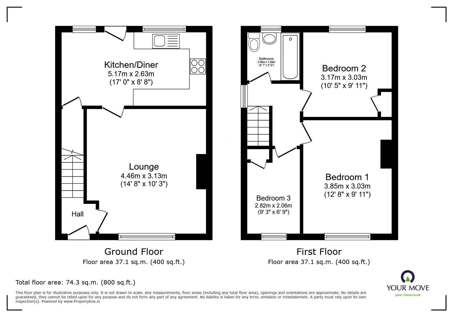 Floorplan of 3 bedroom Semi Detached House for sale, Hill Top Road, Birdwell, South Yorkshire, S70