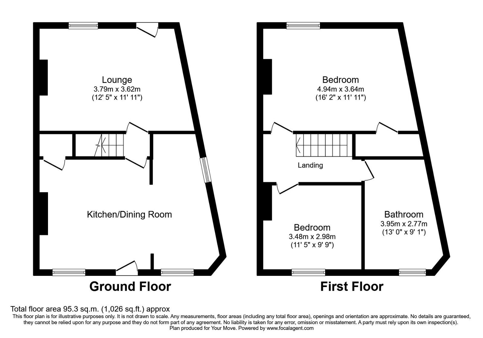 Floorplan of 2 bedroom End Terrace House to rent, Thomas Street, Hemsworth, West Yorkshire, WF9