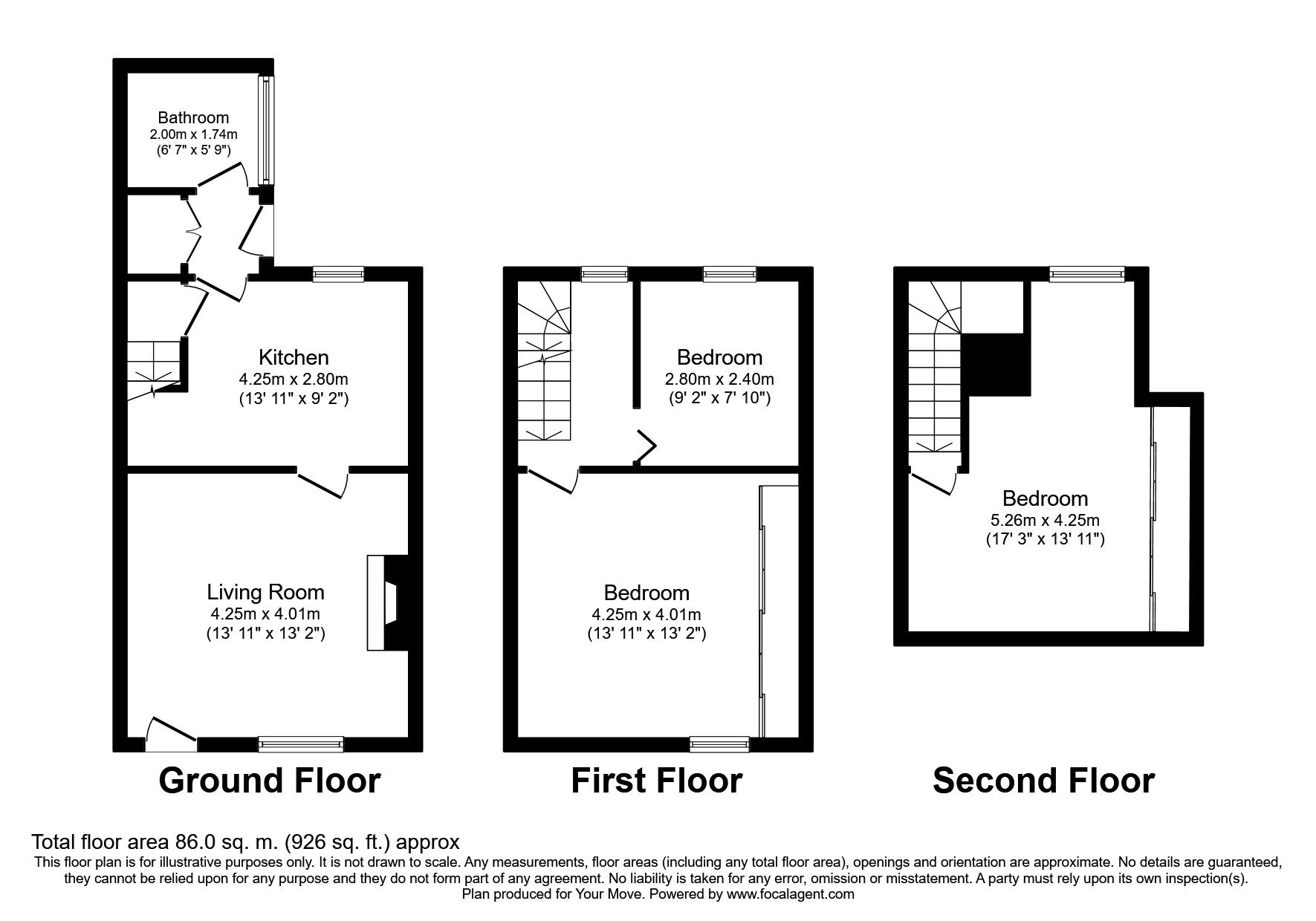 Floorplan of 3 bedroom Mid Terrace House to rent, Saville Terrace, Barnsley, South Yorkshire, S70