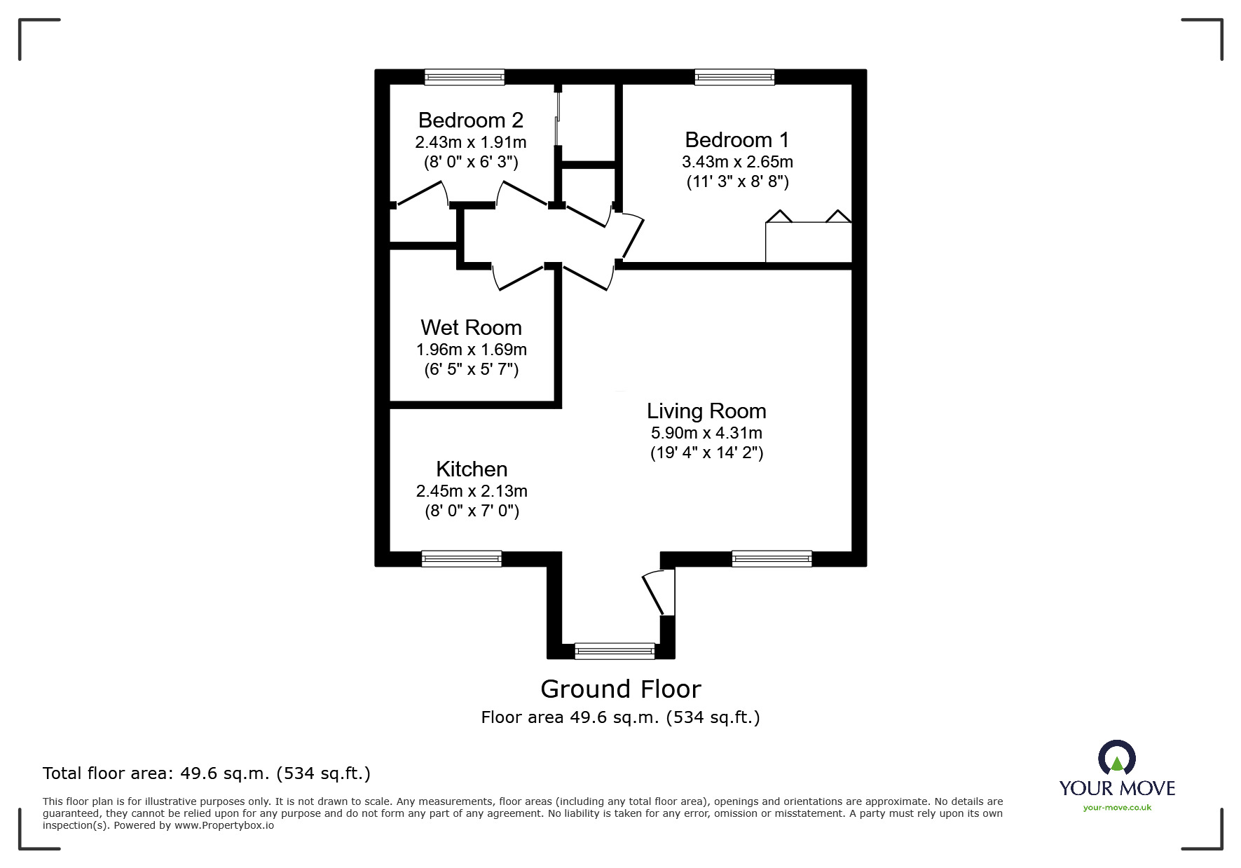 Floorplan of 2 bedroom  Flat for sale, Eshton Court, Mapplewell, South Yorkshire, S75