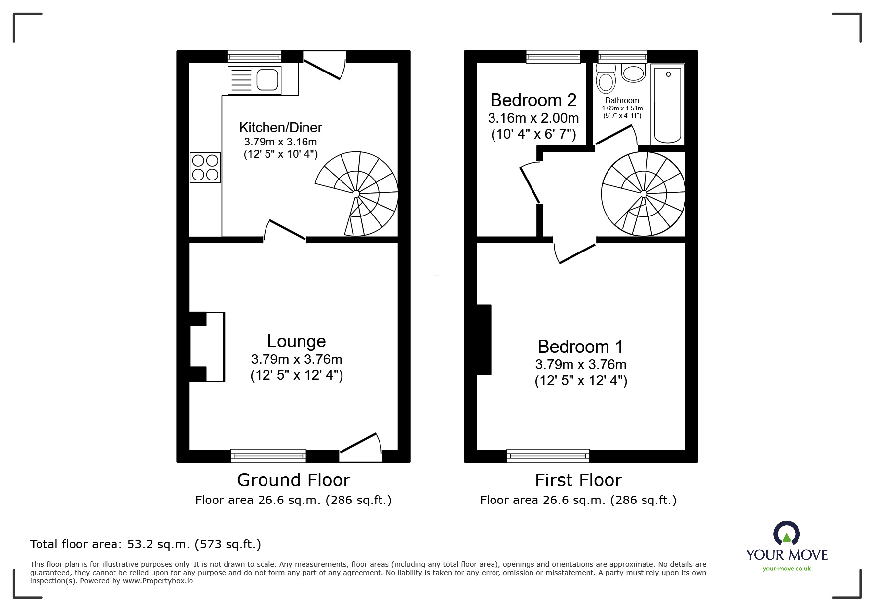 Floorplan of 2 bedroom Mid Terrace House for sale, Blenheim Grove, Barnsley, South Yorkshire, S70