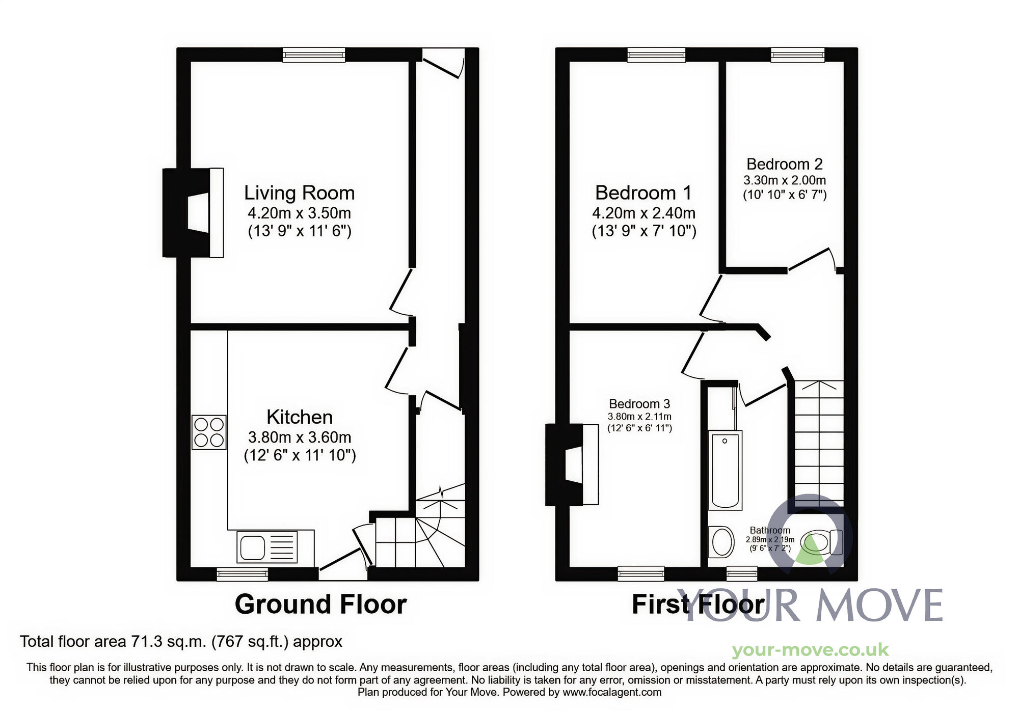 Floorplan of 3 bedroom Mid Terrace House to rent, Prince Arthur Street, Barnsley, South Yorkshire, S75