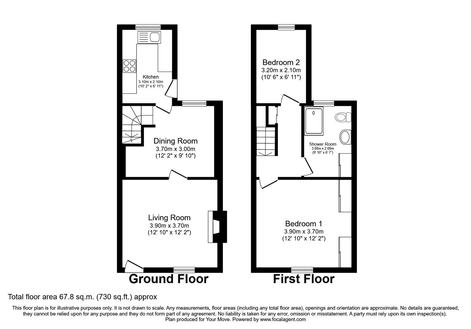 Floorplan of 2 bedroom Mid Terrace House to rent, Snydale Road, Cudworth, South Yorkshire, S72
