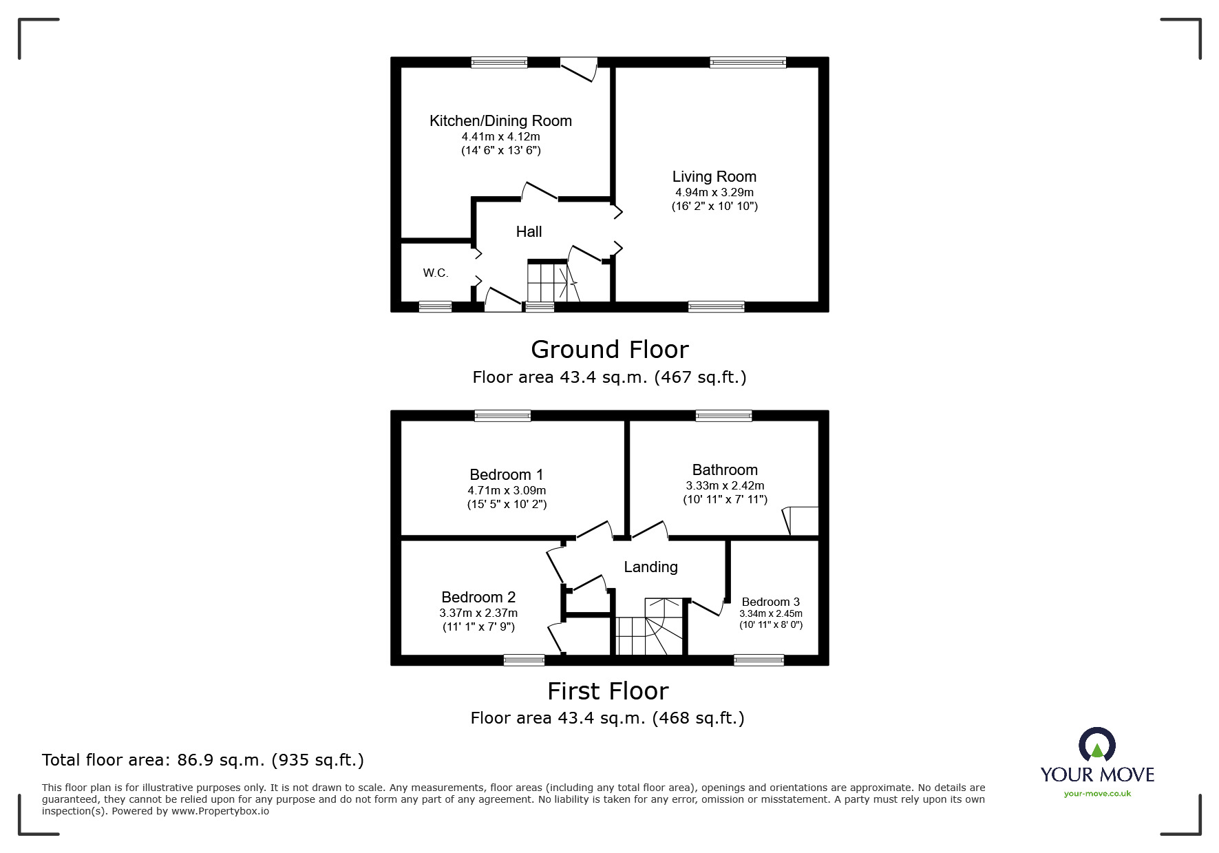 Floorplan of 3 bedroom Mid Terrace House for sale, Knollbeck Lane, Brampton, South Yorkshire, S73