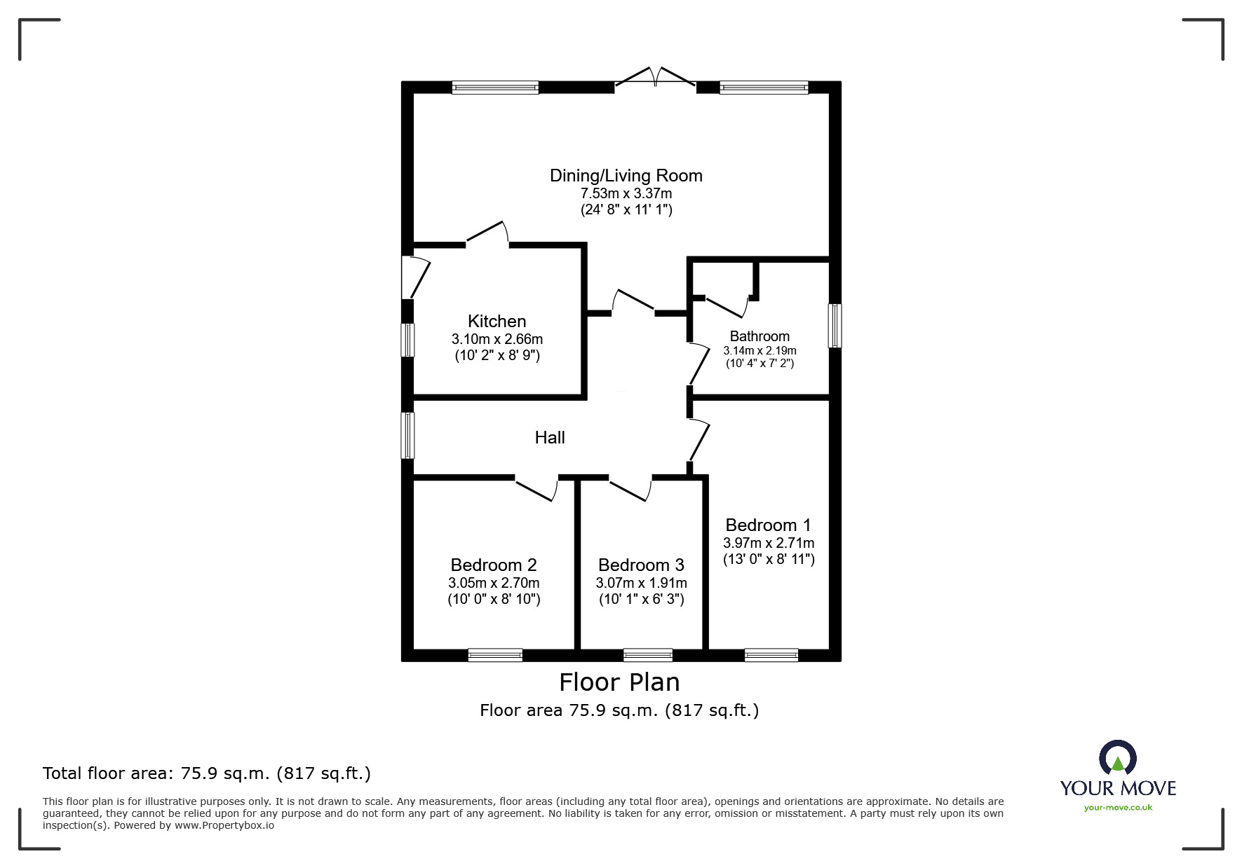 Floorplan of 3 bedroom Detached Bungalow for sale, Lepton Gardens, Barnsley, South Yorkshire, S70