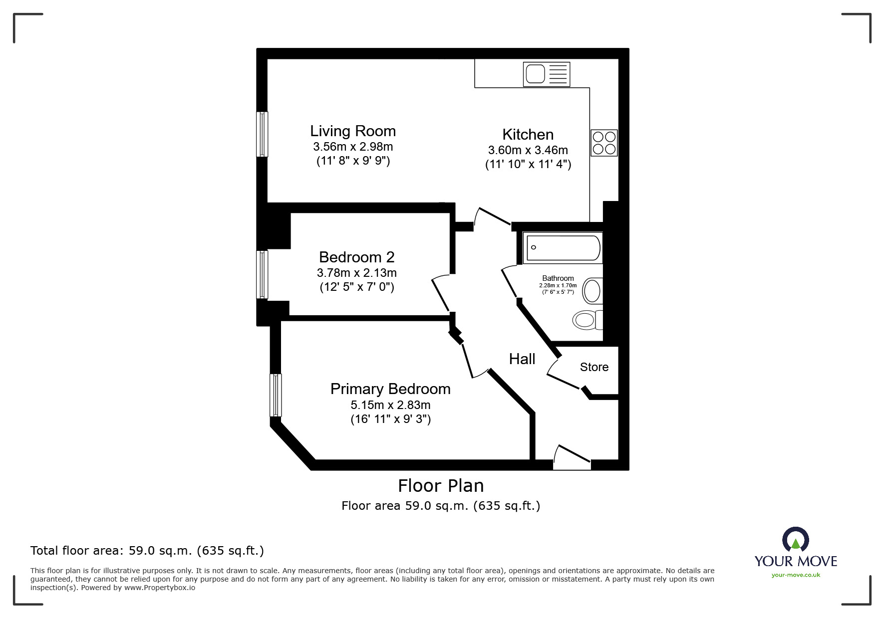 Floorplan of 2 bedroom Flat for sale, Samuel Court, Cudworth, South Yorkshire, S72