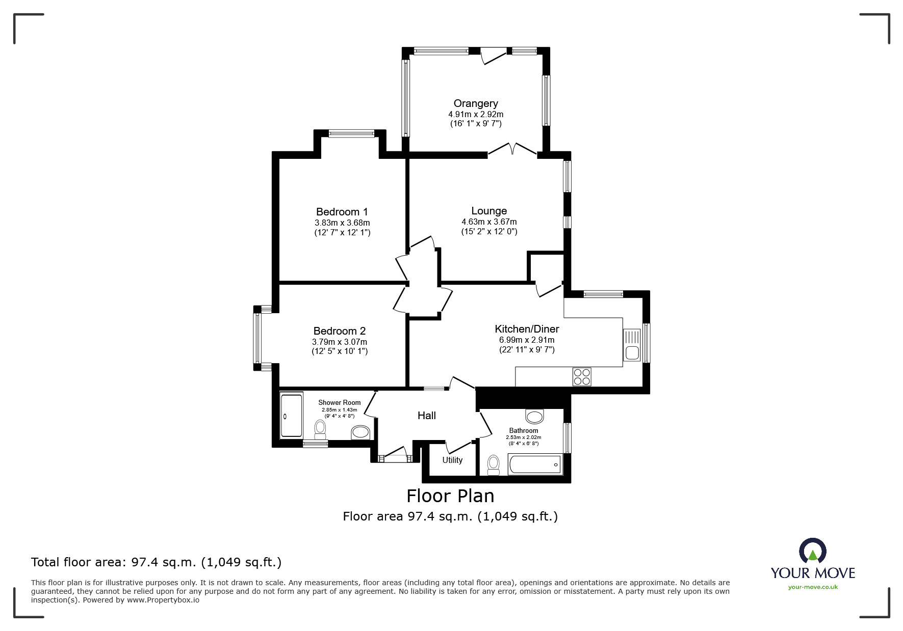 Floorplan of 2 bedroom Detached Bungalow for sale, Near Royd Gardens, Cudworth, Barnsley, S72