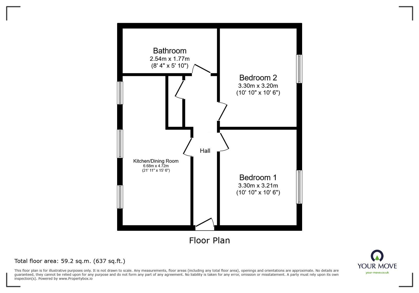 Floorplan of 2 bedroom Flat for sale, Bretton Close, Brierley, Barnsley, S72