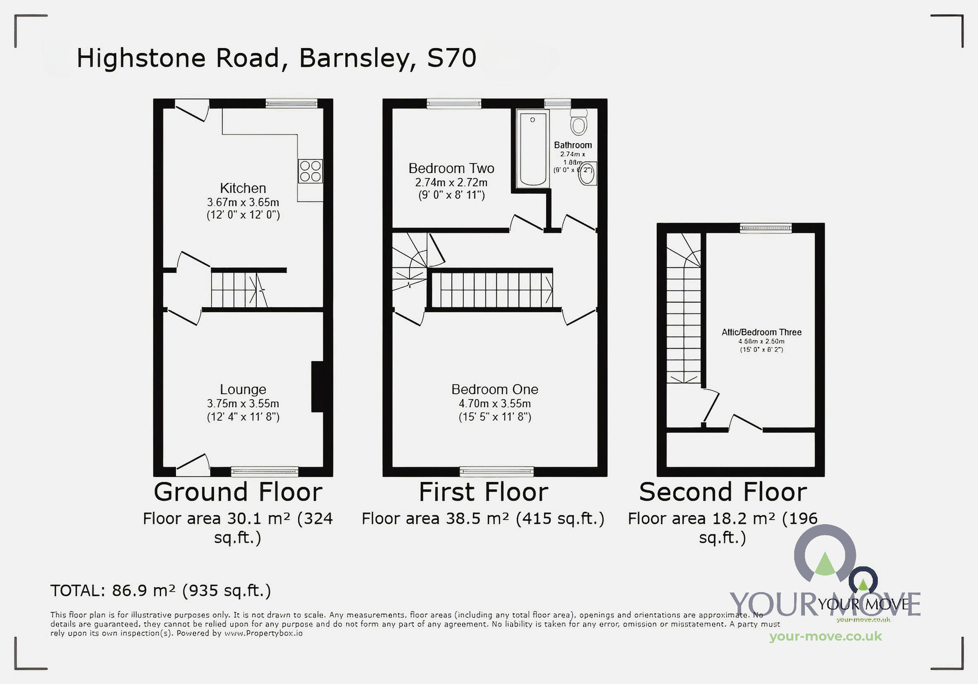 Floorplan of 3 bedroom Mid Terrace House to rent, Highstone Road, Barnsley, S70