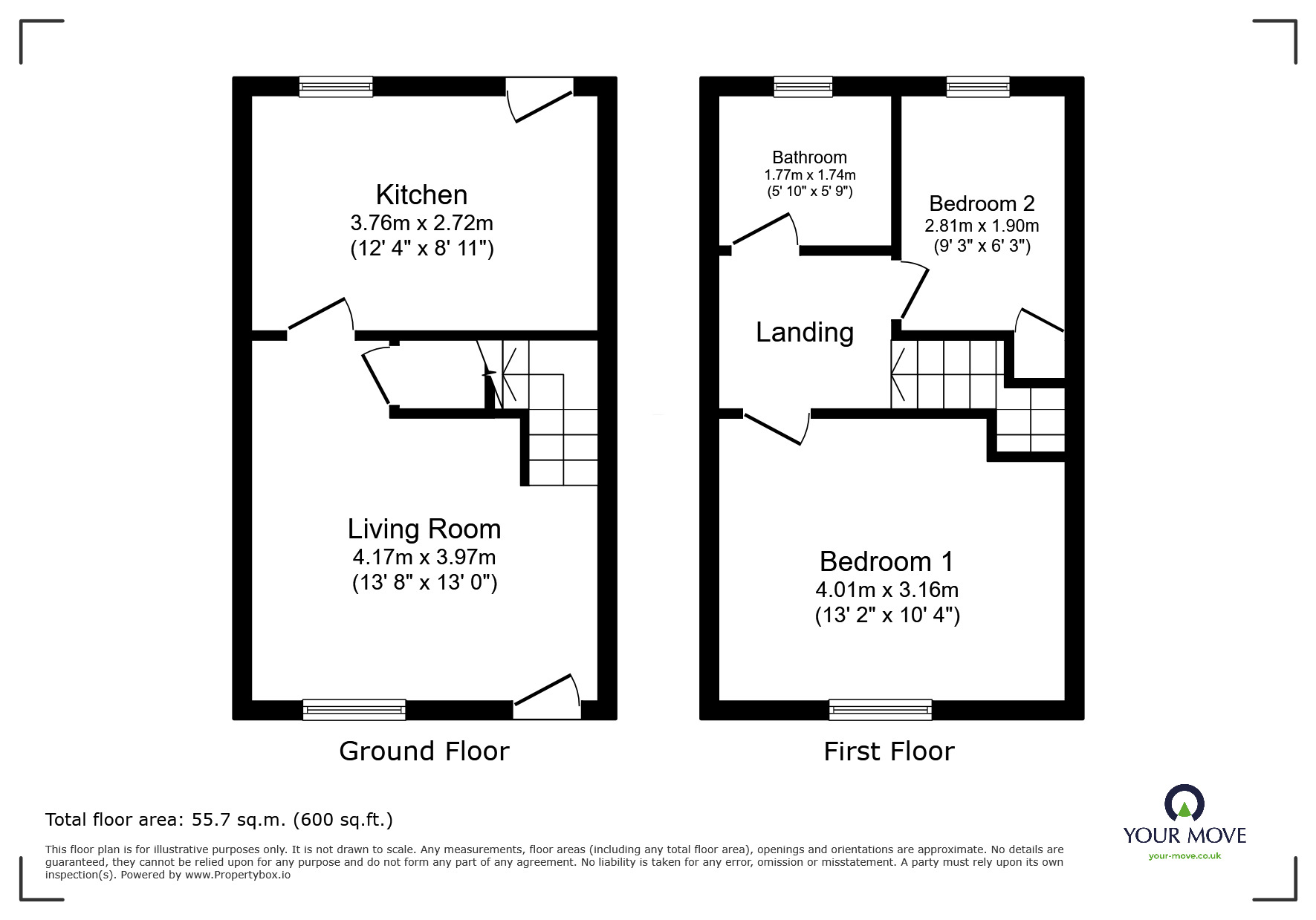 Floorplan of 2 bedroom End Terrace House for sale, Oxford Street, Stairfoot, Barnsley, S71