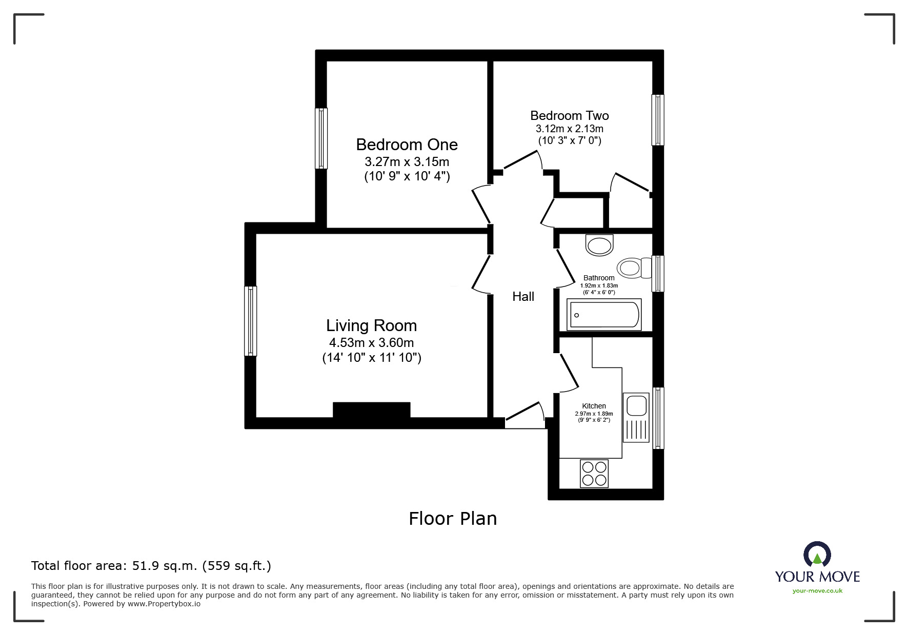 Floorplan of 2 bedroom Flat to rent, Pennyfields, Bolton-upon-Dearne, Barnsley, S63
