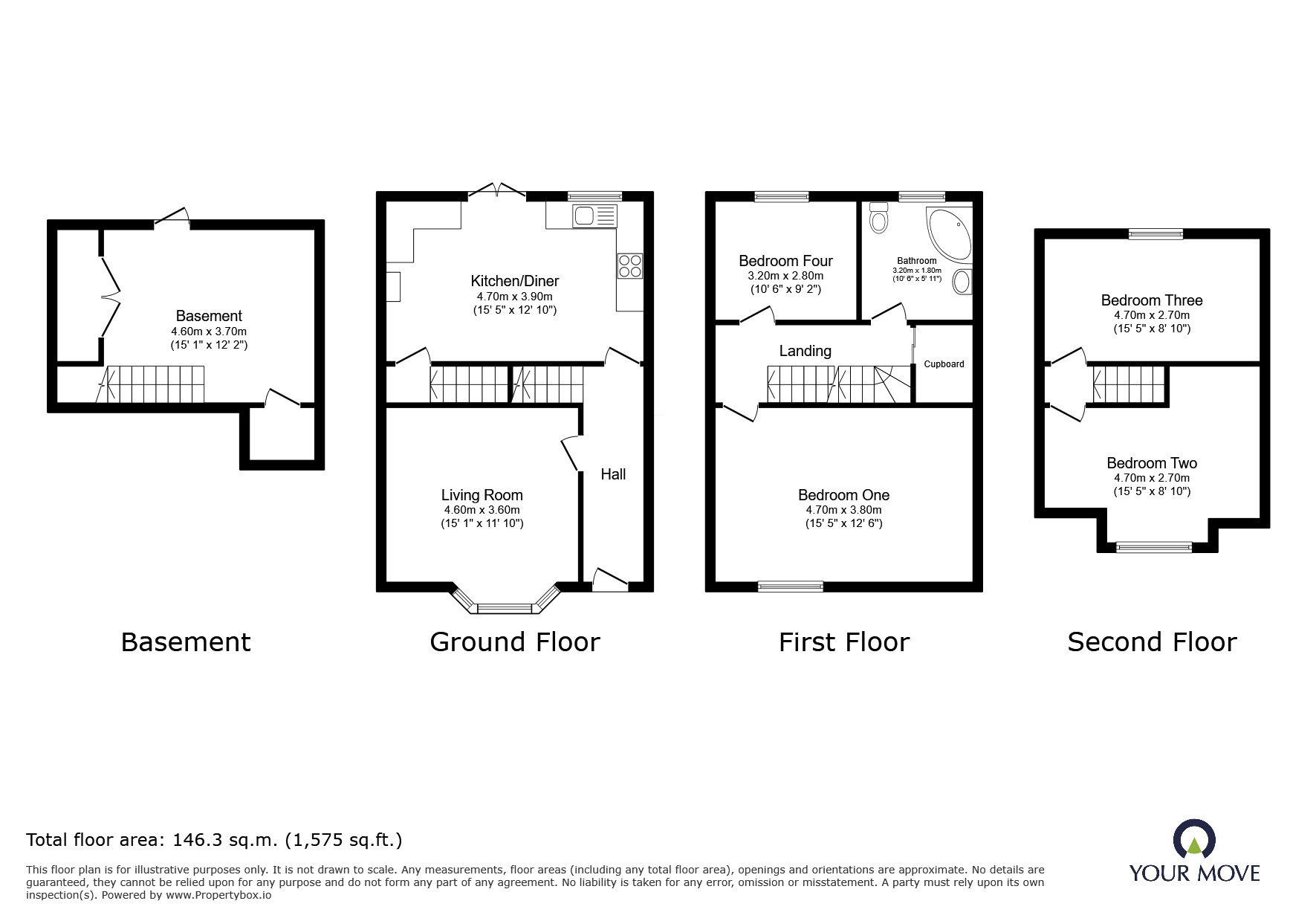 Floorplan of 4 bedroom Mid Terrace House to rent, Hunningley Close, Barnsley, S70