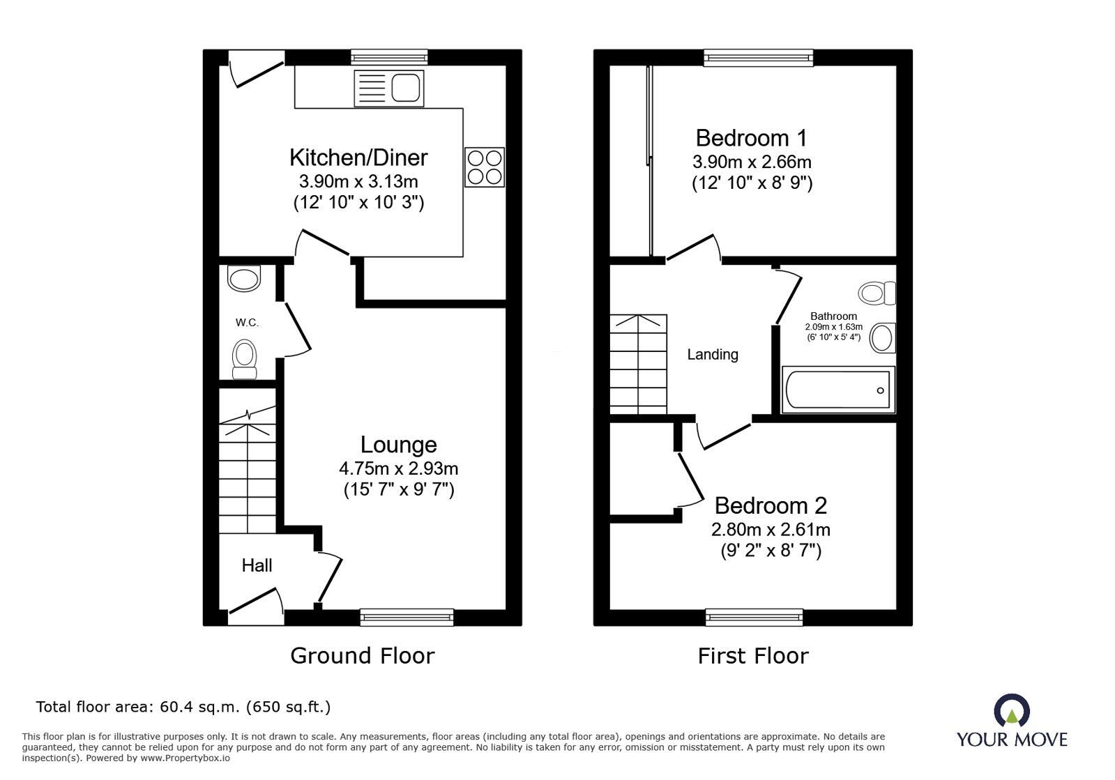 Floorplan of 2 bedroom Mid Terrace House for sale, Eshlands Brook, Barnsley, S71