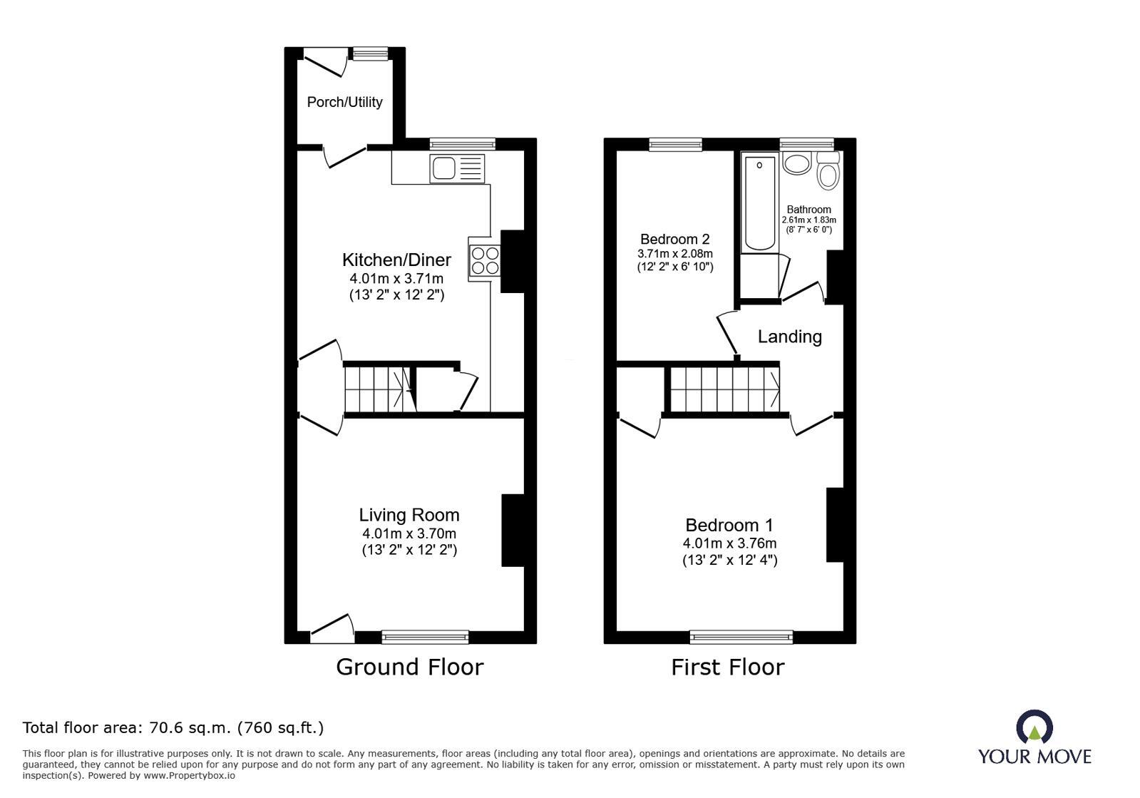 Floorplan of 2 bedroom Mid Terrace House for sale, Regent Street, Hemsworth, West Yorkshire, WF9