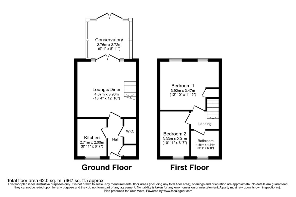 Floorplan of 2 bedroom Mid Terrace House to rent, Beckett Gardens, Bramley, Hampshire, RG26