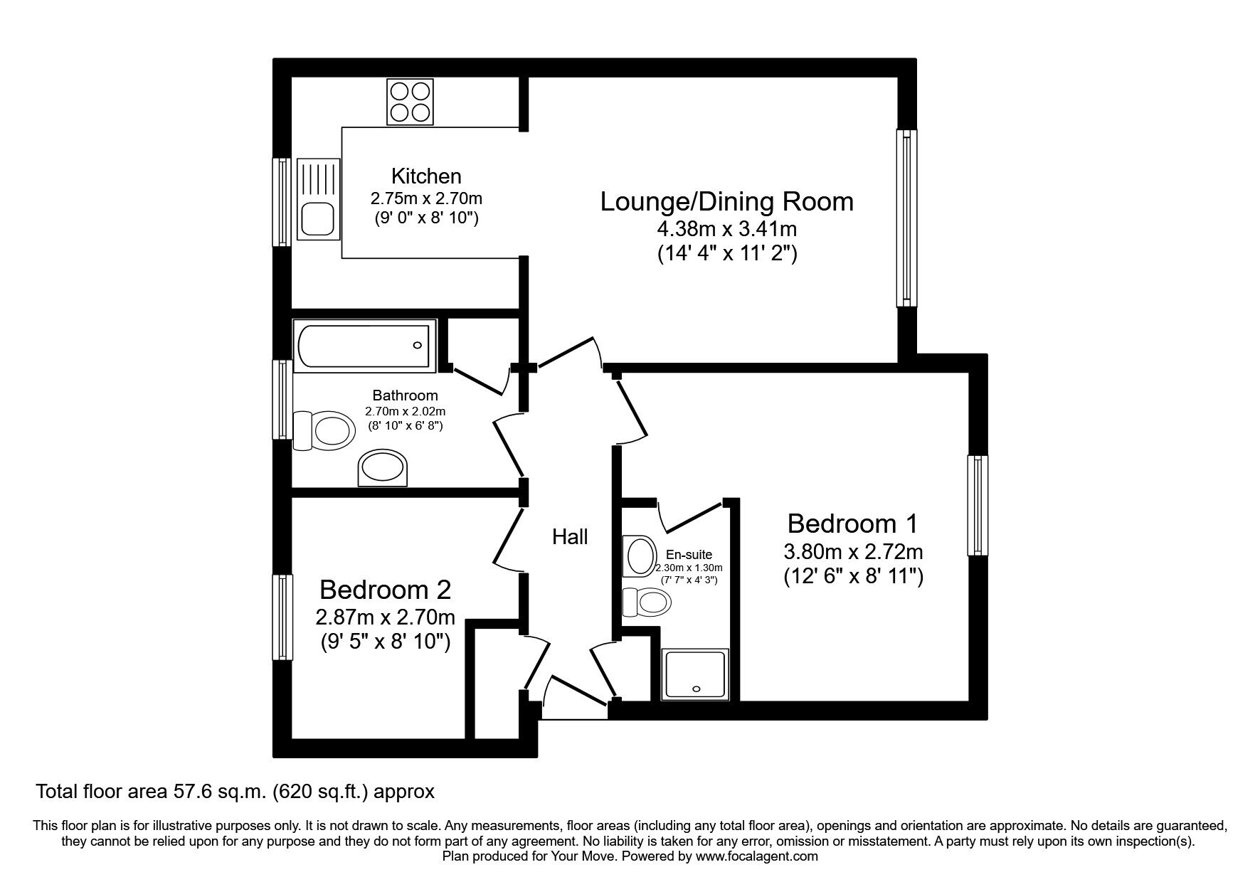 Floorplan of 2 bedroom  Flat to rent, Forsythia Walk Oakridge Village, Basingstoke, Hampshire, RG21