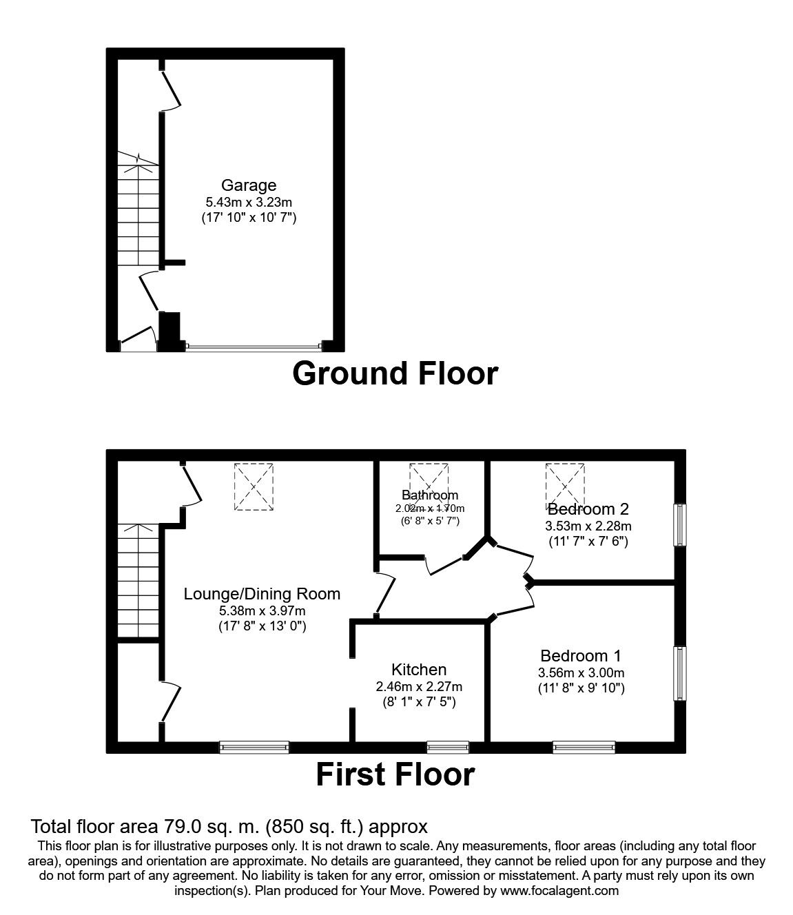 Floorplan of 2 bedroom  House to rent, Sinclair Drive, Basingstoke, Hampshire, RG21