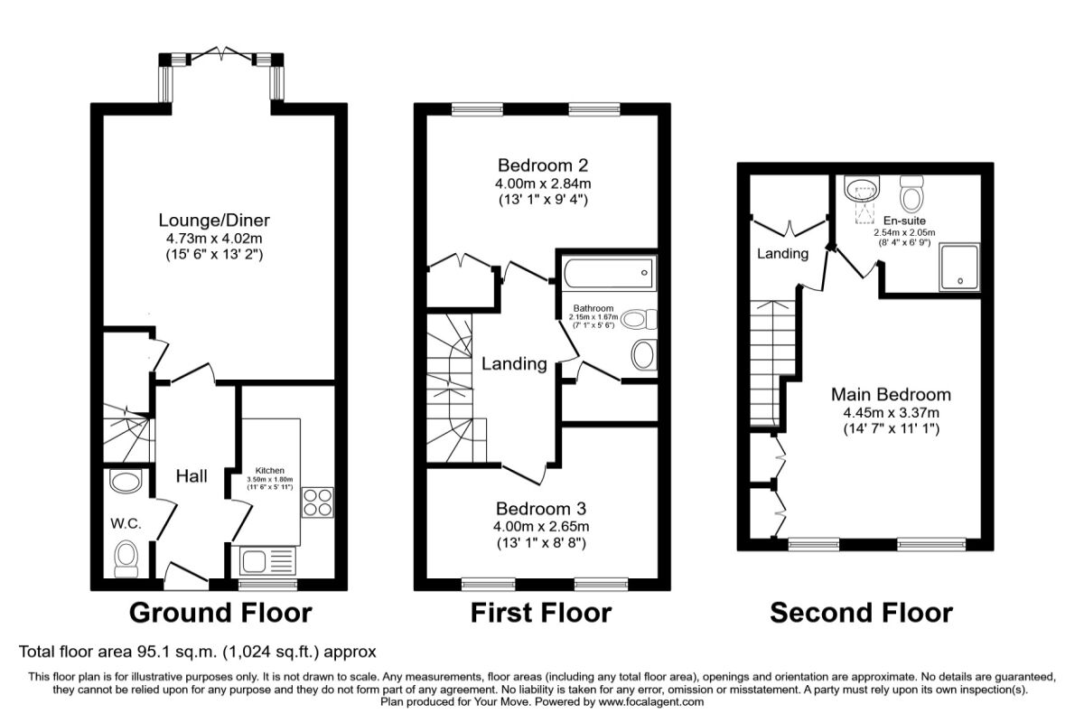 Floorplan of 3 bedroom Mid Terrace House to rent, Sinclair Drive, Basingstoke, Hampshire, RG21