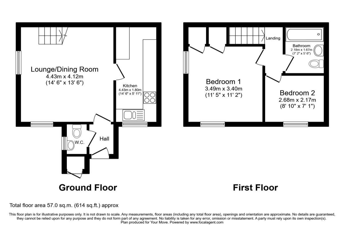 Floorplan of 2 bedroom  House to rent, Longstock Close, Chineham, Hampshire, RG24