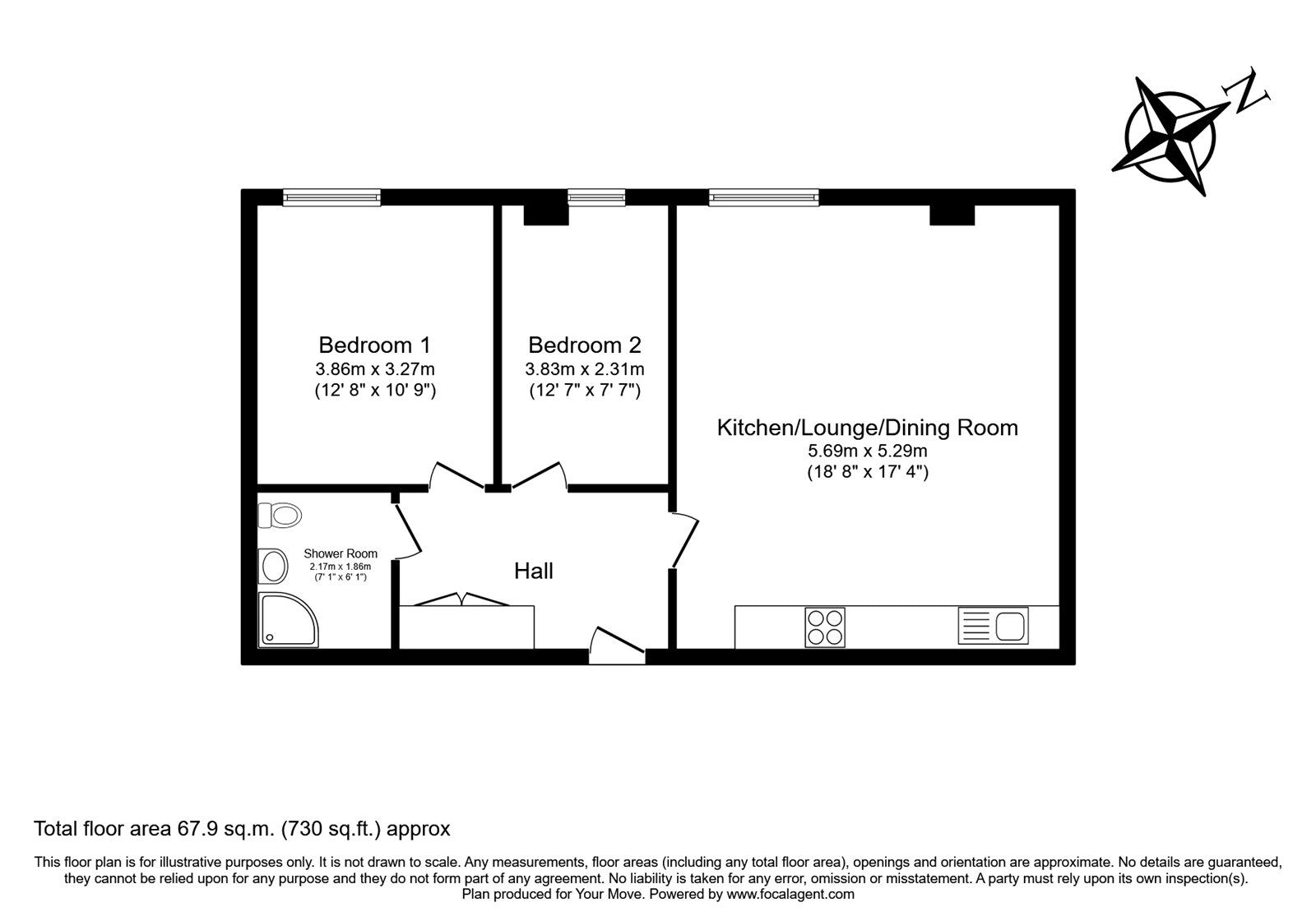 Floorplan of 2 bedroom Flat to rent, Alencon Link, Basingstoke, Hampshire, RG21