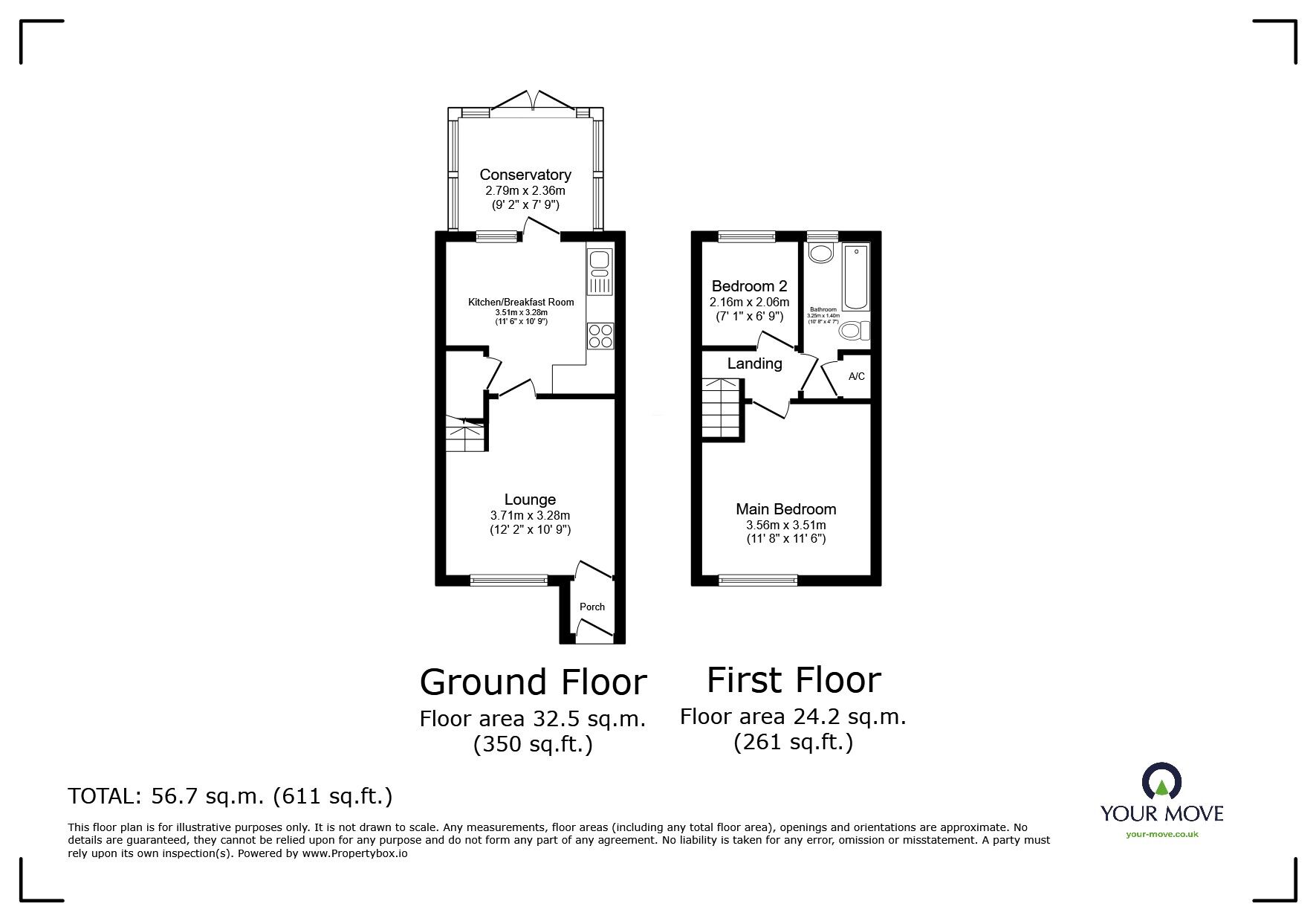 Floorplan of 2 bedroom House to rent, Howard Close, Wilstead, Bedford, MK45