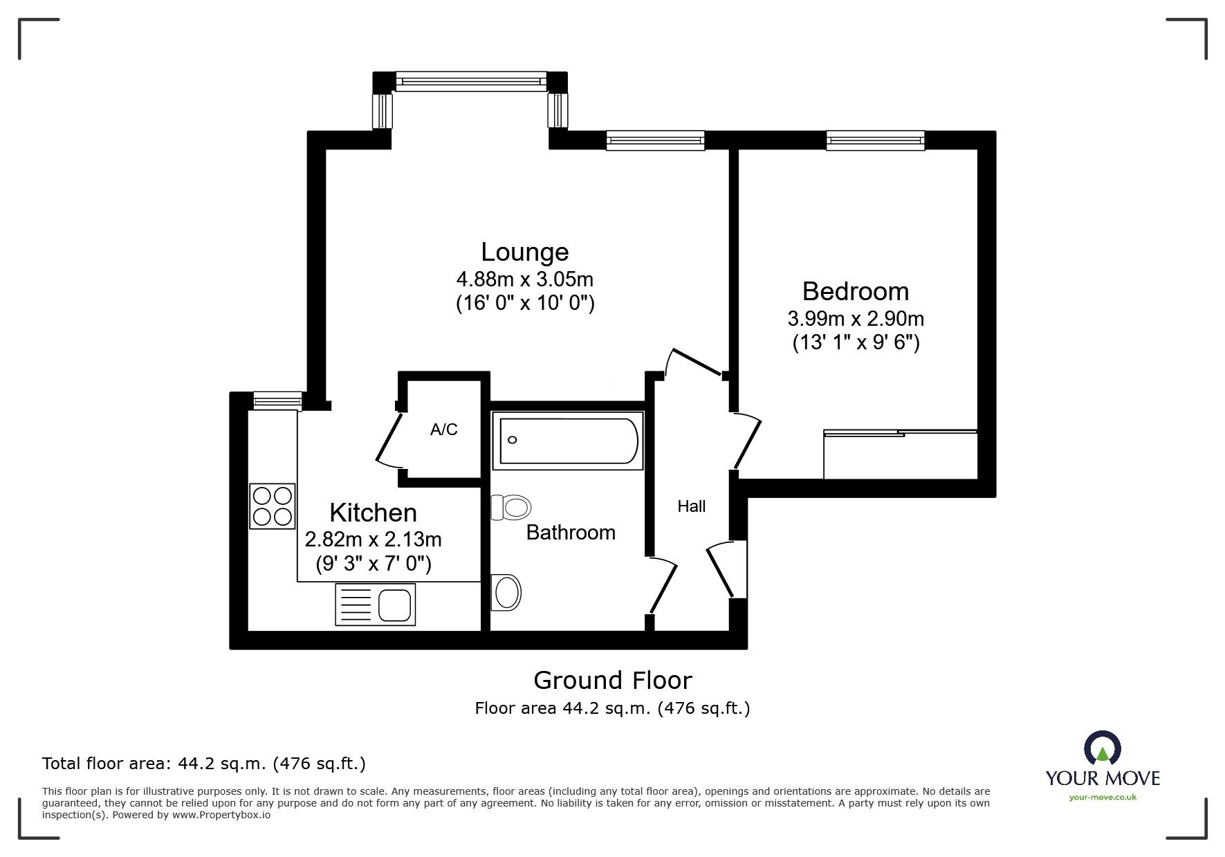 Floorplan of 1 bedroom Flat to rent, Redwood Grove, Bedford, MK42
