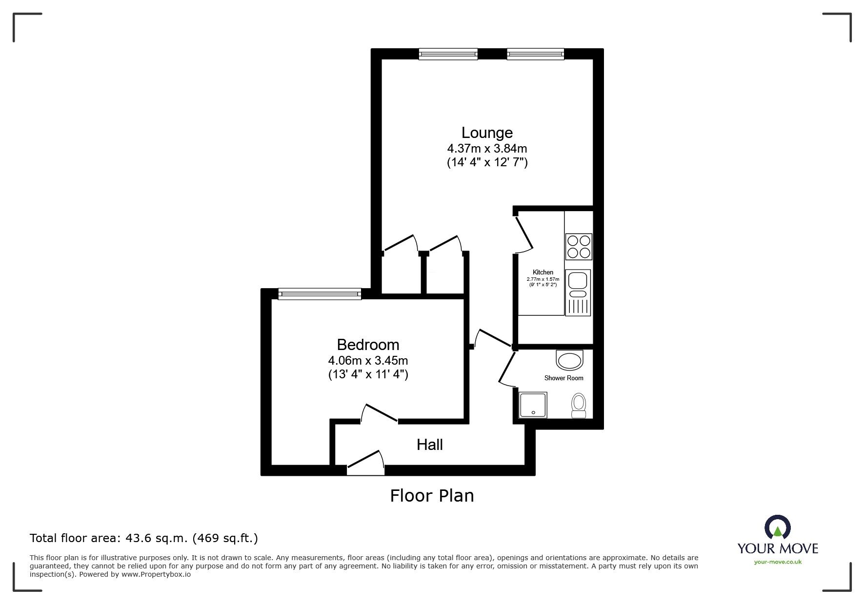 Floorplan of 1 bedroom Flat to rent, De Parys Avenue, Bedford, Bedfordshire, MK40