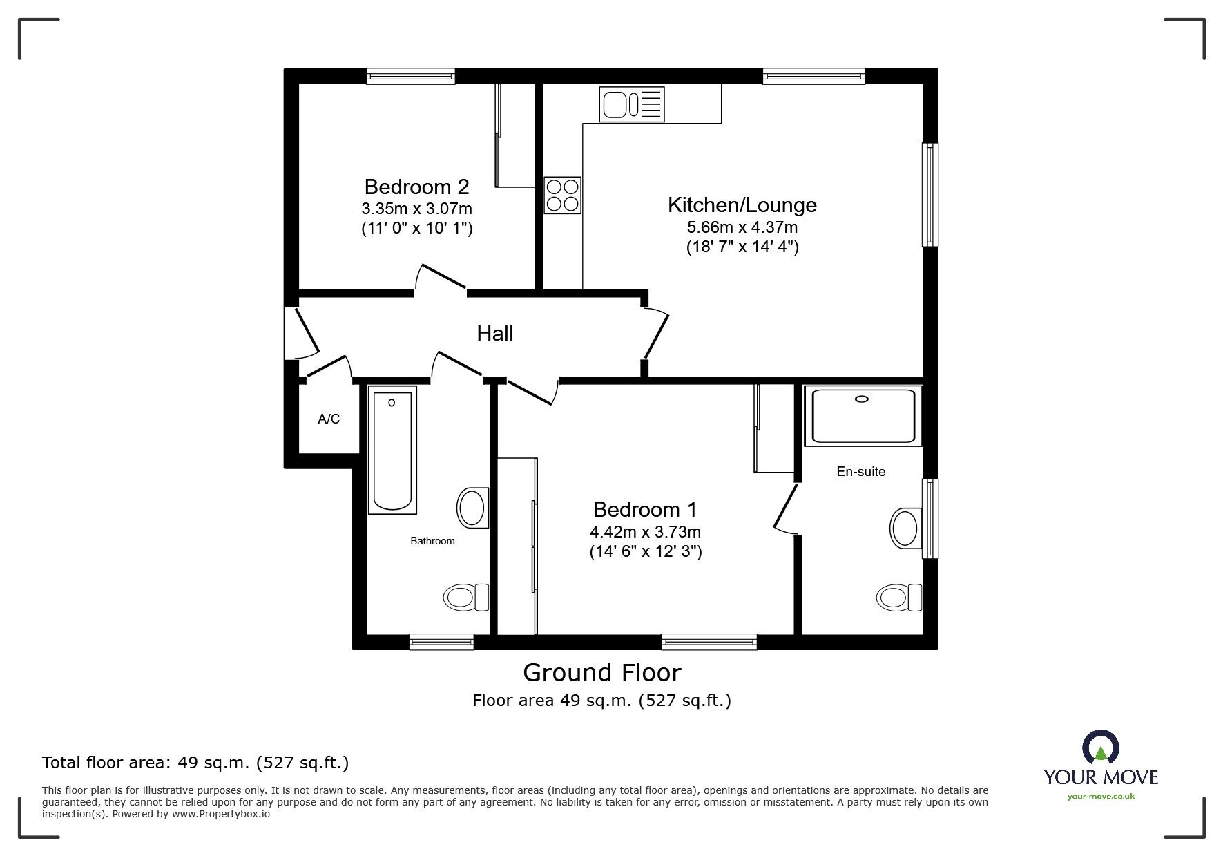 Floorplan of 2 bedroom Flat to rent, Warwick Avenue, Bedford, Bedfordshire, MK40