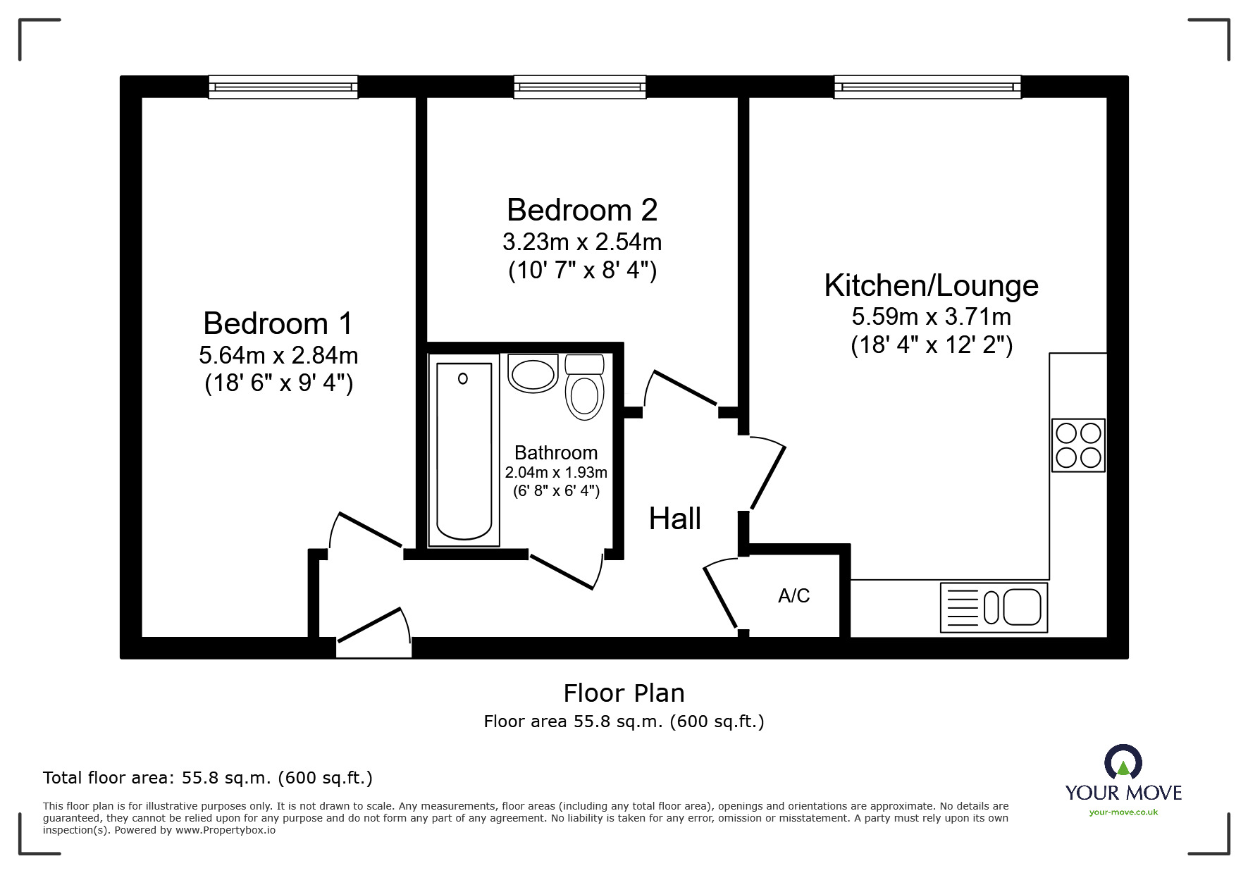 Floorplan of 2 bedroom  Flat to rent, Harrow Close, Bedford, Bedfordshire, MK42