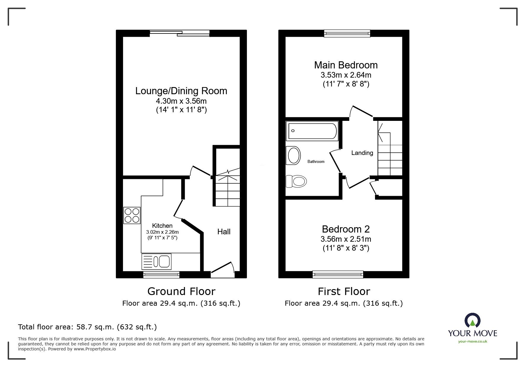 Floorplan of 2 bedroom Mid Terrace House to rent, Bluebell Close, Bedford, Bedfordshire, MK42